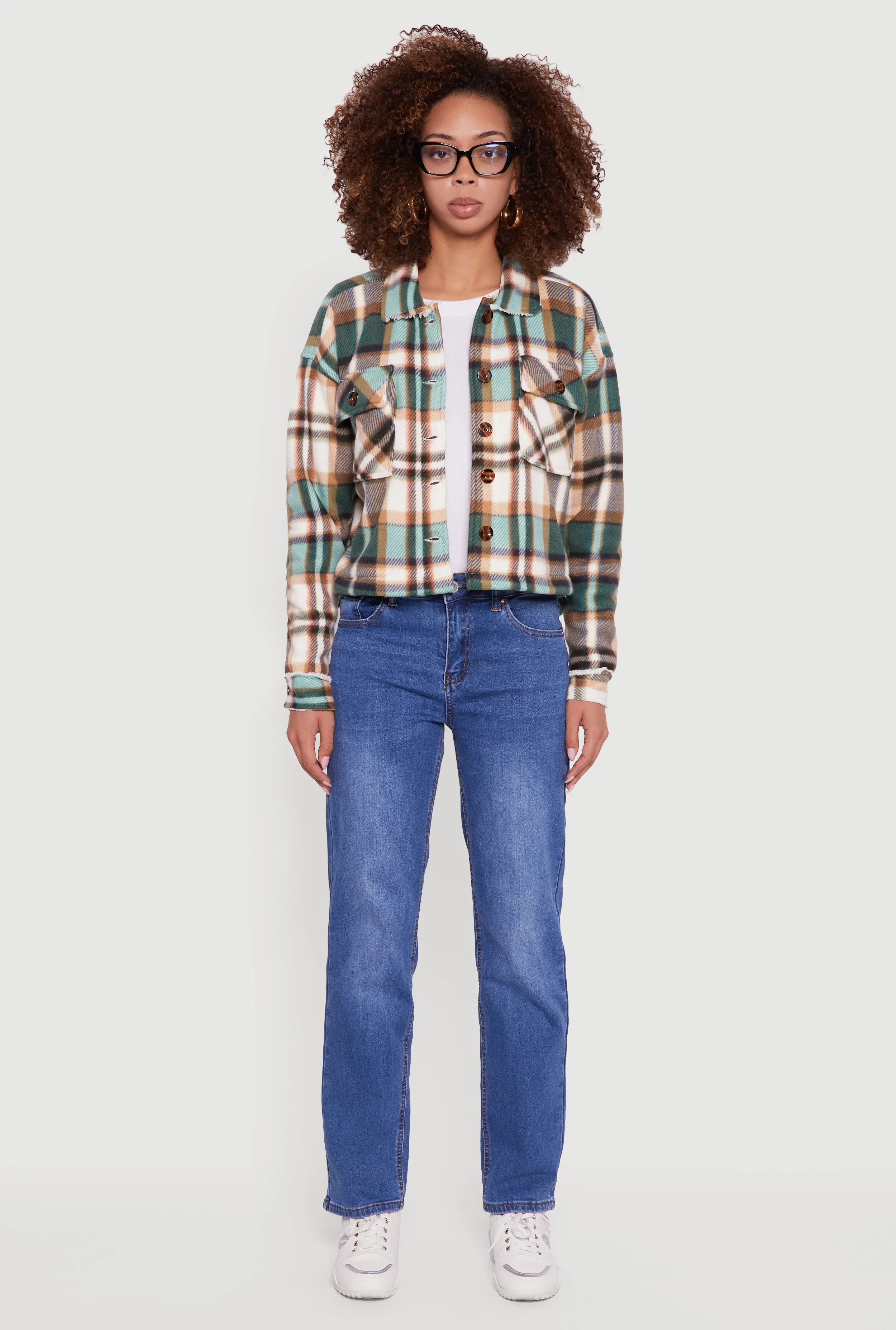 Collared Sherpa Lined Plaid Shacket sold by Rainbow product image thumbnail 3