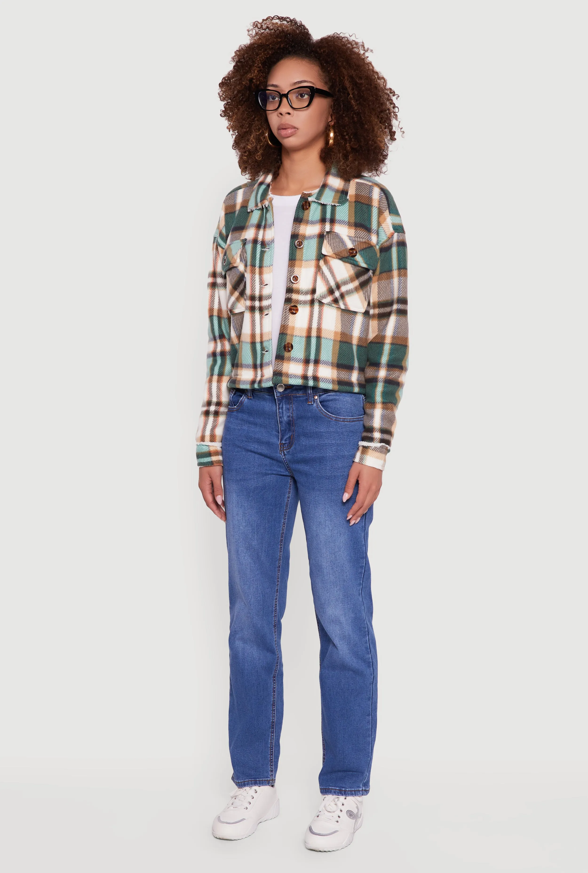 Collared Sherpa Lined Plaid Shacket sold by Rainbow product image thumbnail 5