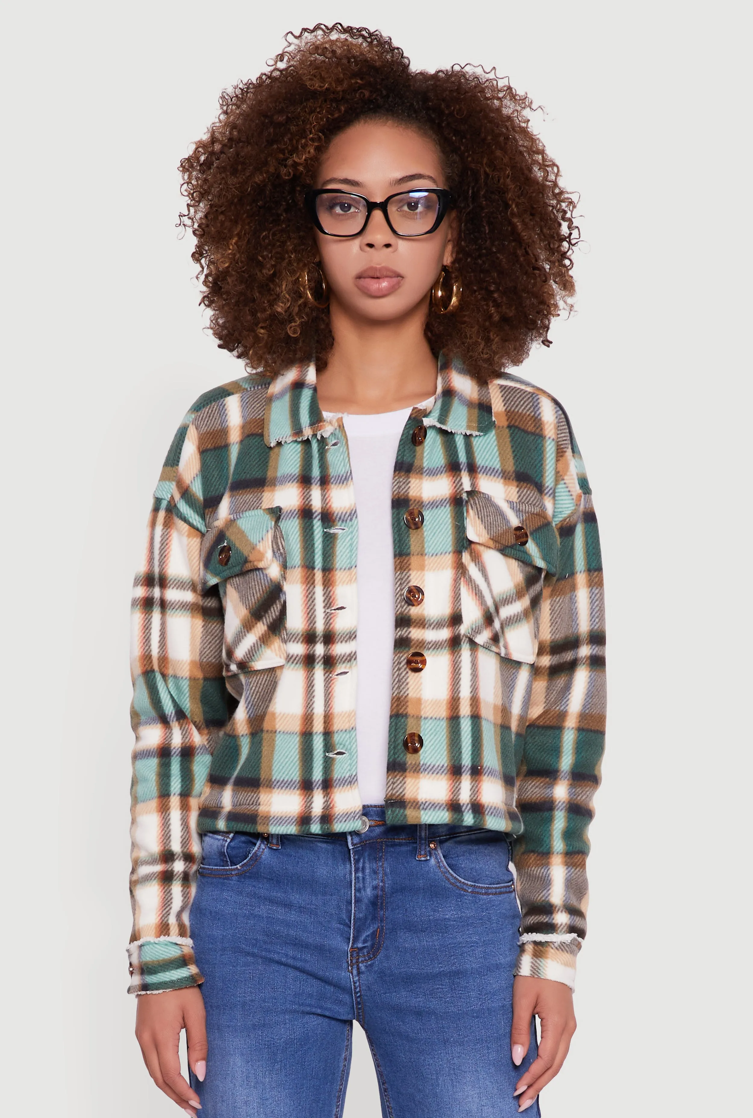 Collared Sherpa Lined Plaid Shacket sold by Rainbow product image thumbnail 2