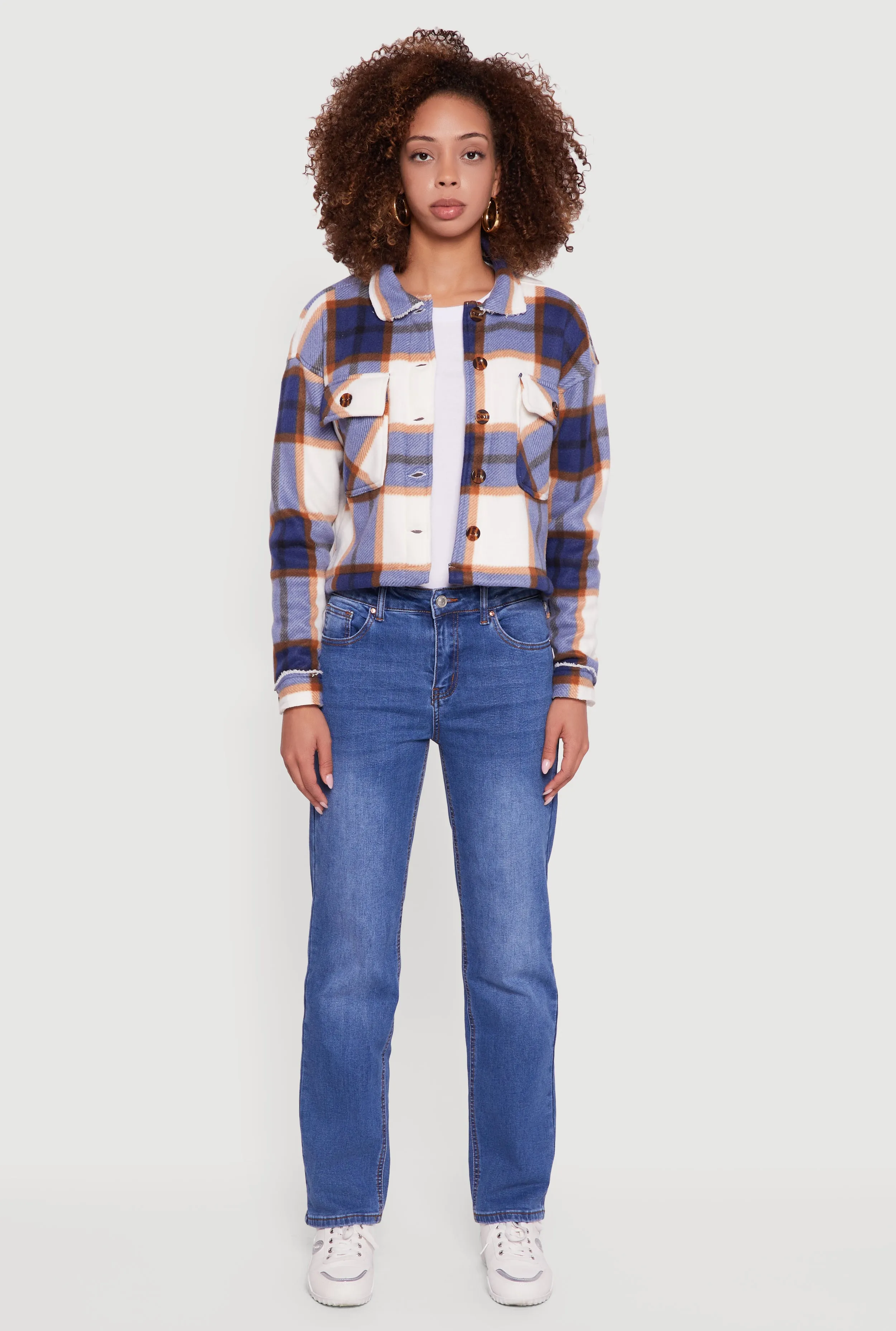 Collared Sherpa Lined Plaid Shacket sold by Rainbow product image thumbnail 3