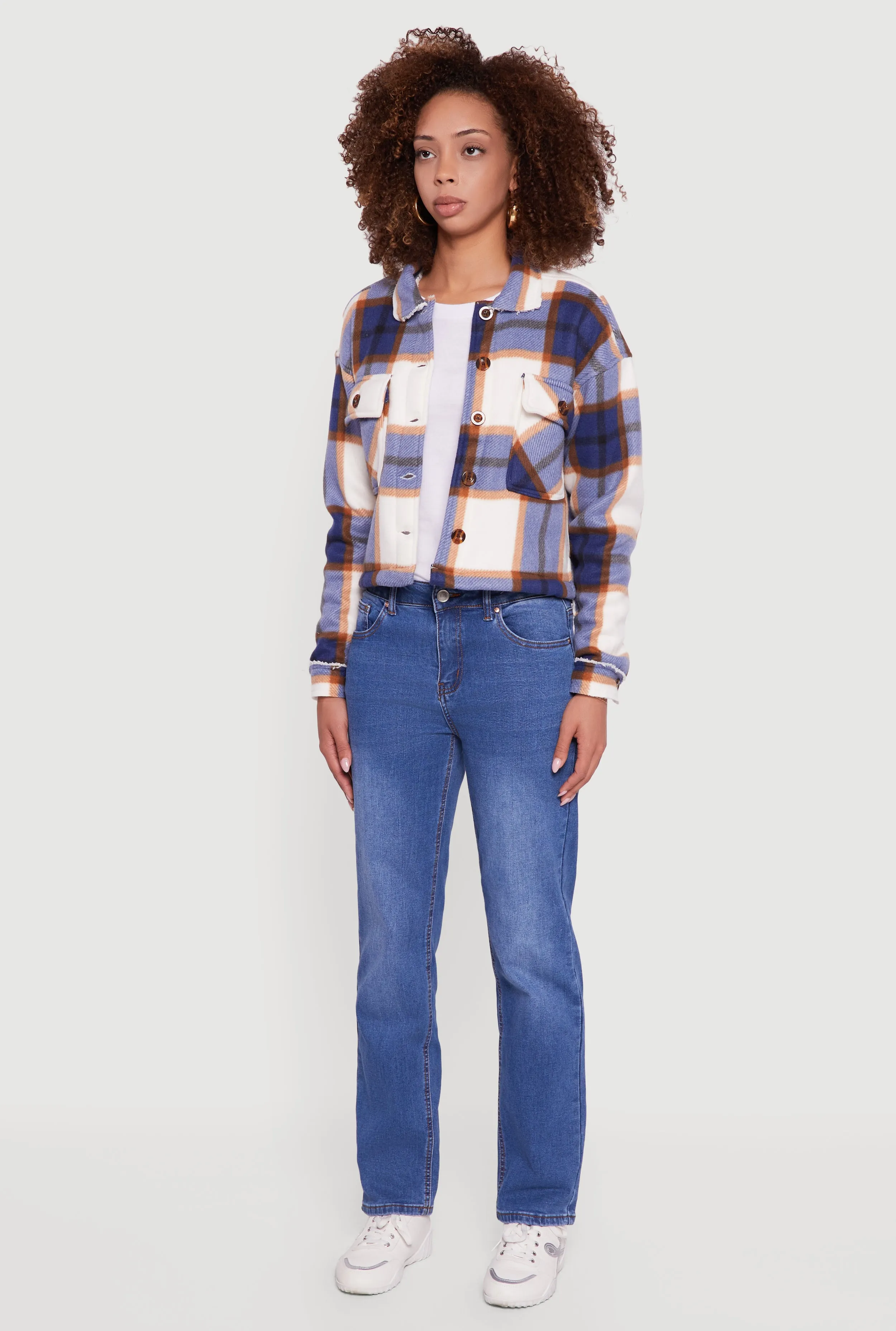 Collared Sherpa Lined Plaid Shacket sold by Rainbow product image thumbnail 5