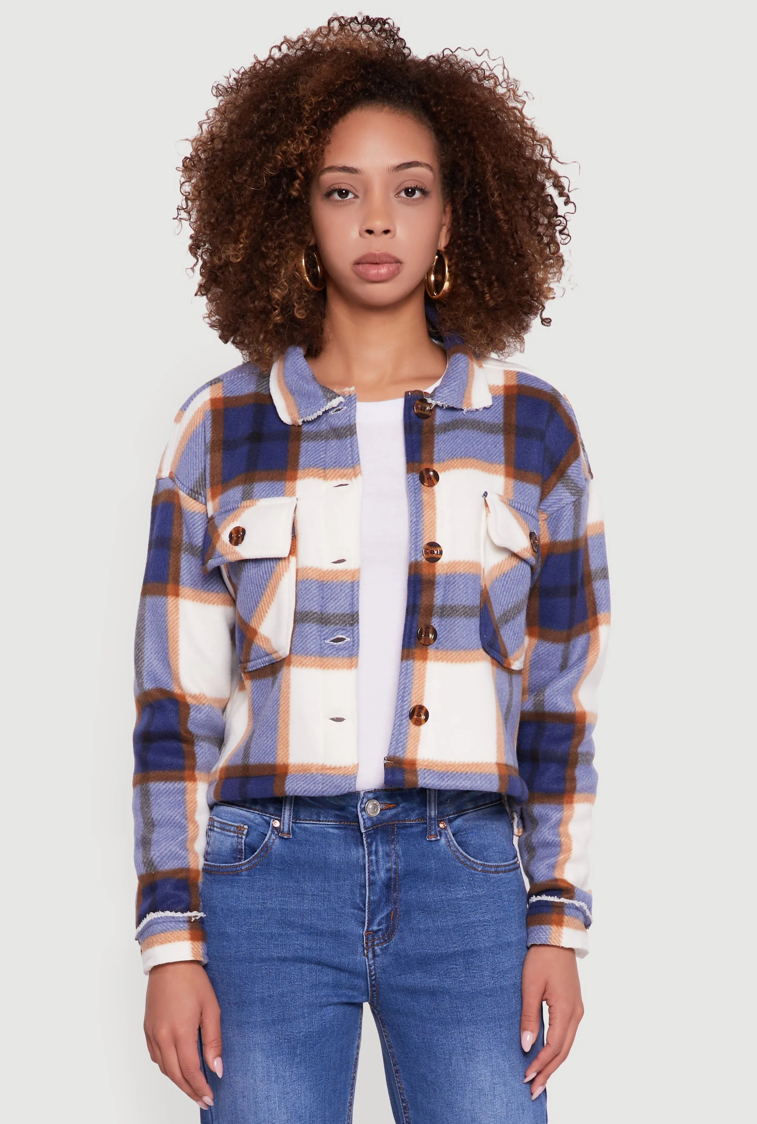 Collared Sherpa Lined Plaid Shacket sold by Rainbow product image thumbnail 2