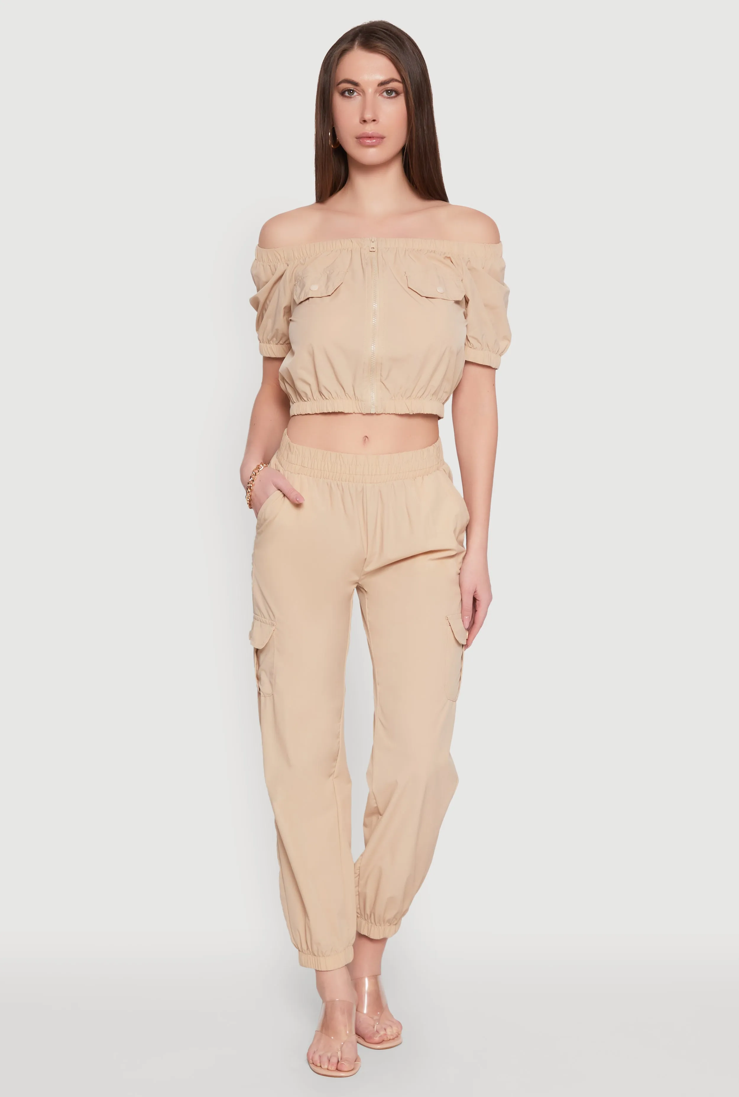 Smocked High Waisted Cargo Joggers sold by Rainbow product image thumbnail 3