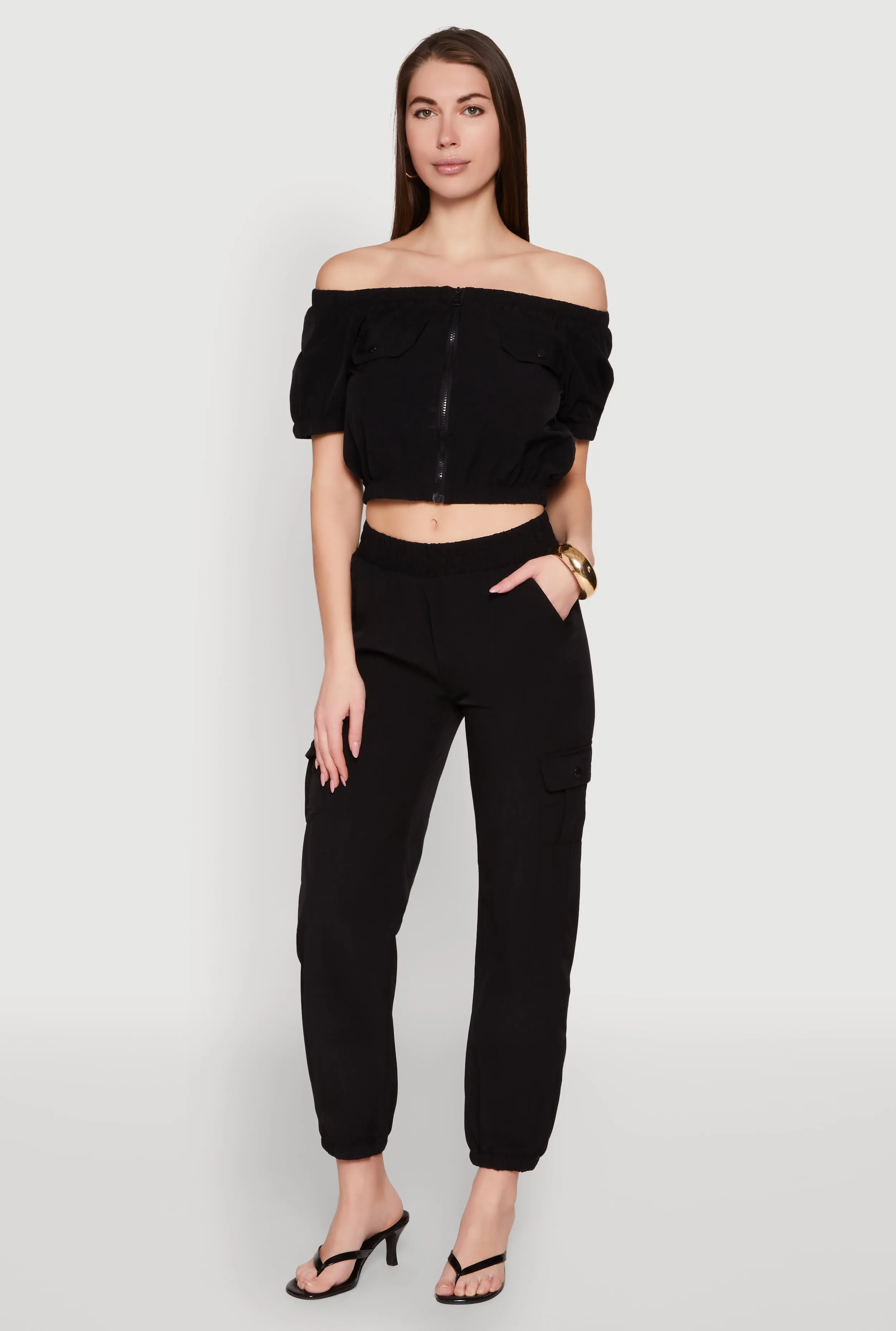 Smocked High Waisted Cargo Joggers sold by Rainbow