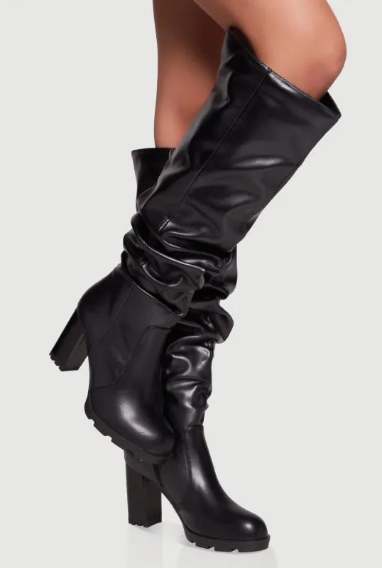 Knee High Round Toe Block Heel Slouch Boots sold by Rainbow