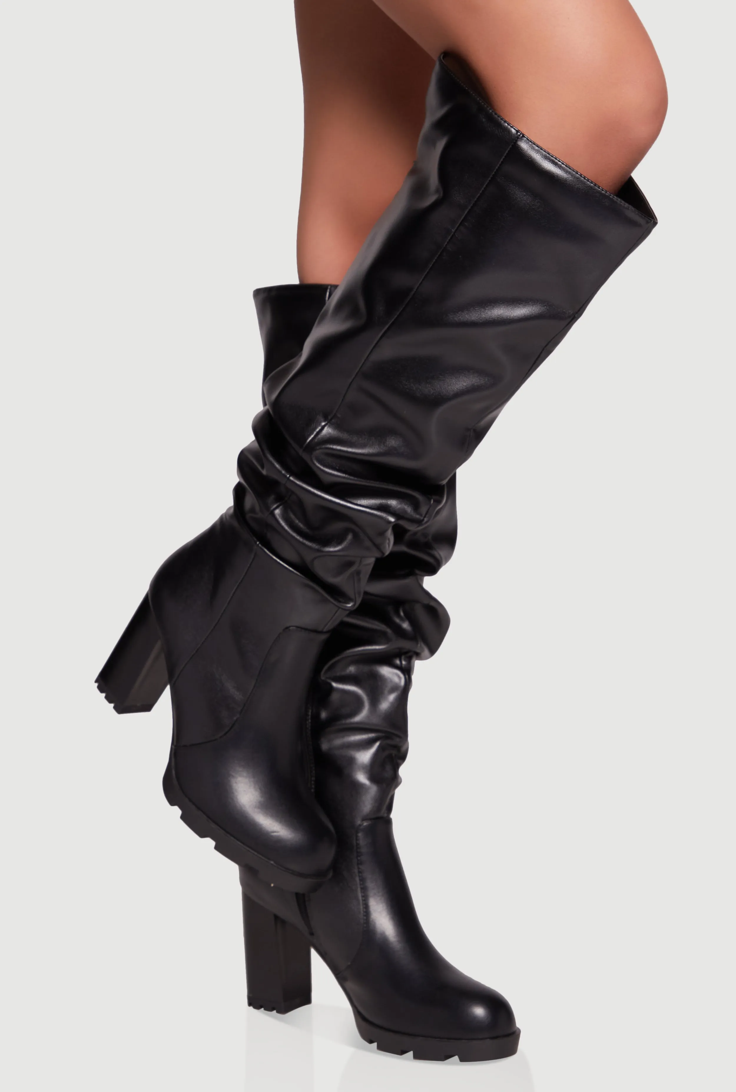Knee High Round Toe Block Heel Slouch Boots sold by Rainbow