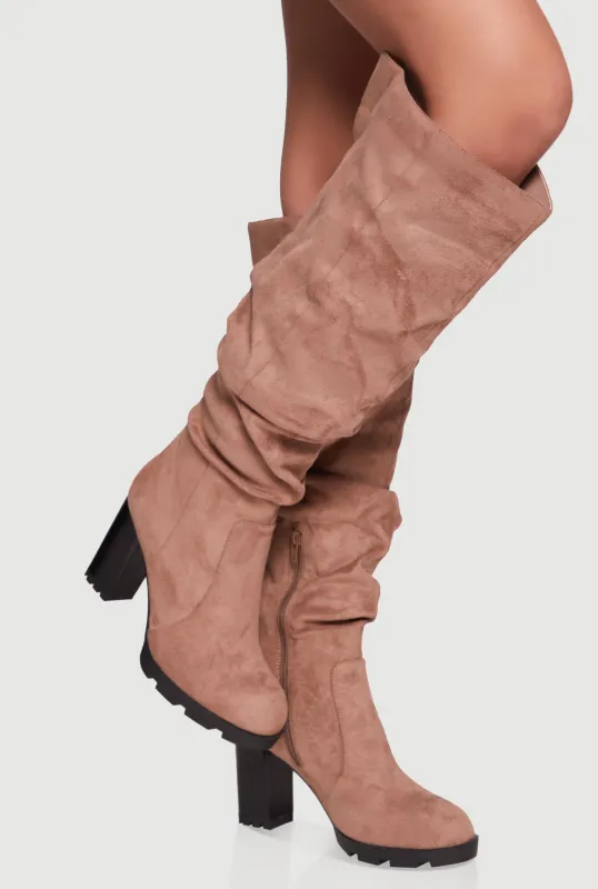 Knee High Round Toe Block Heel Slouch Boots sold by Rainbow