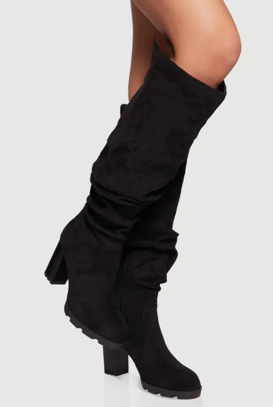 Knee High Round Toe Block Heel Slouch Boots sold by Rainbow