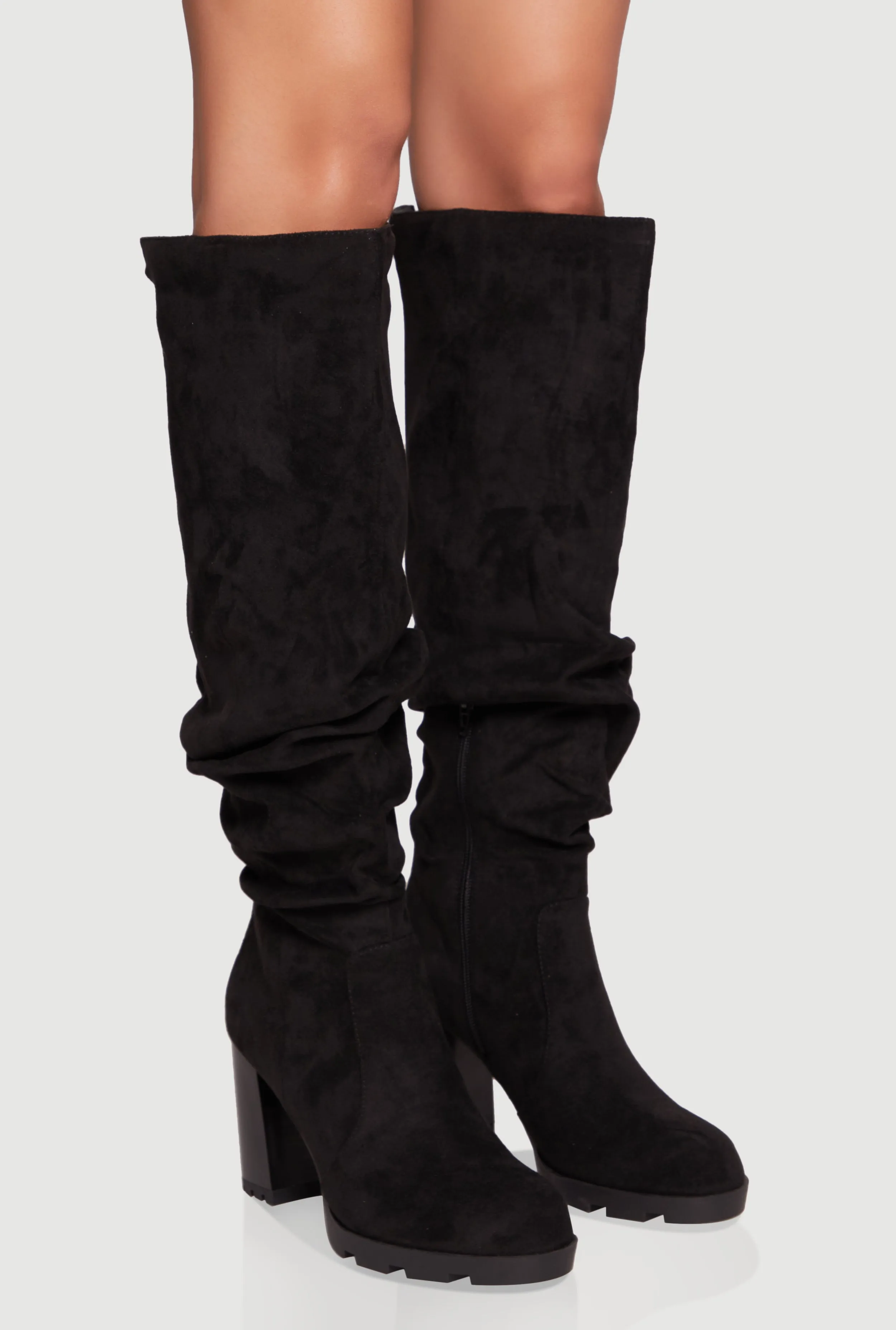 Knee High Round Toe Block Heel Slouch Boots sold by Rainbow product image thumbnail 2