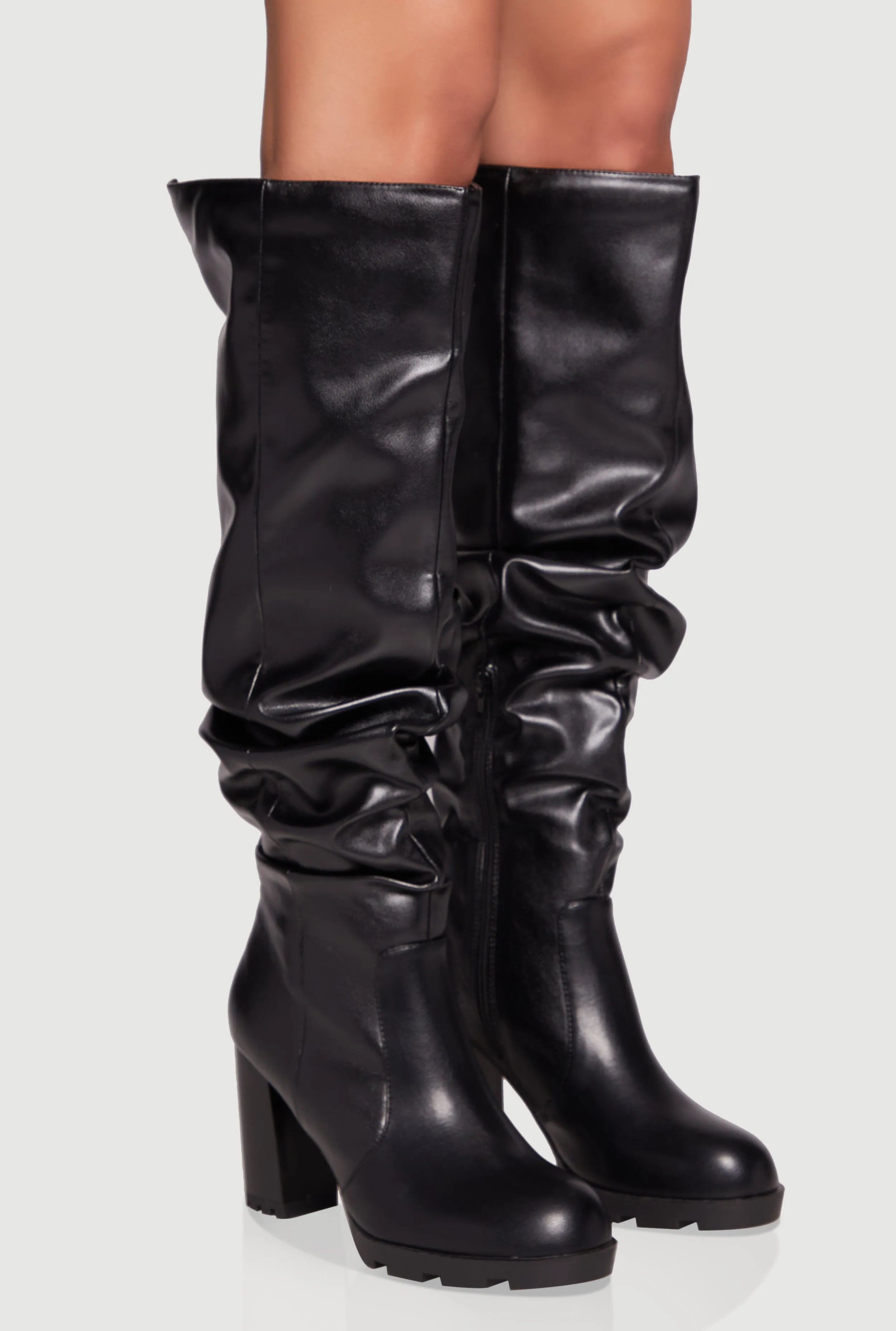 Knee High Round Toe Block Heel Slouch Boots sold by Rainbow product image thumbnail 2