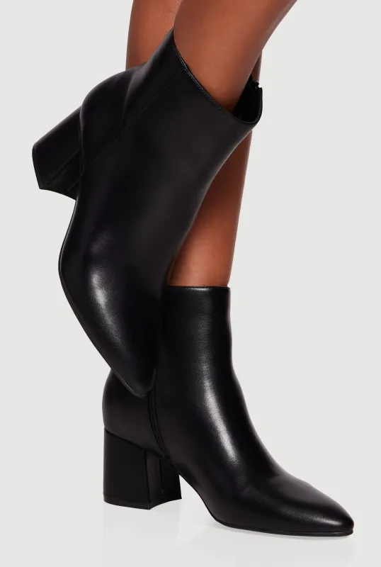 Side Zip Block Heel Pointy Toe Booties sold by Rainbow