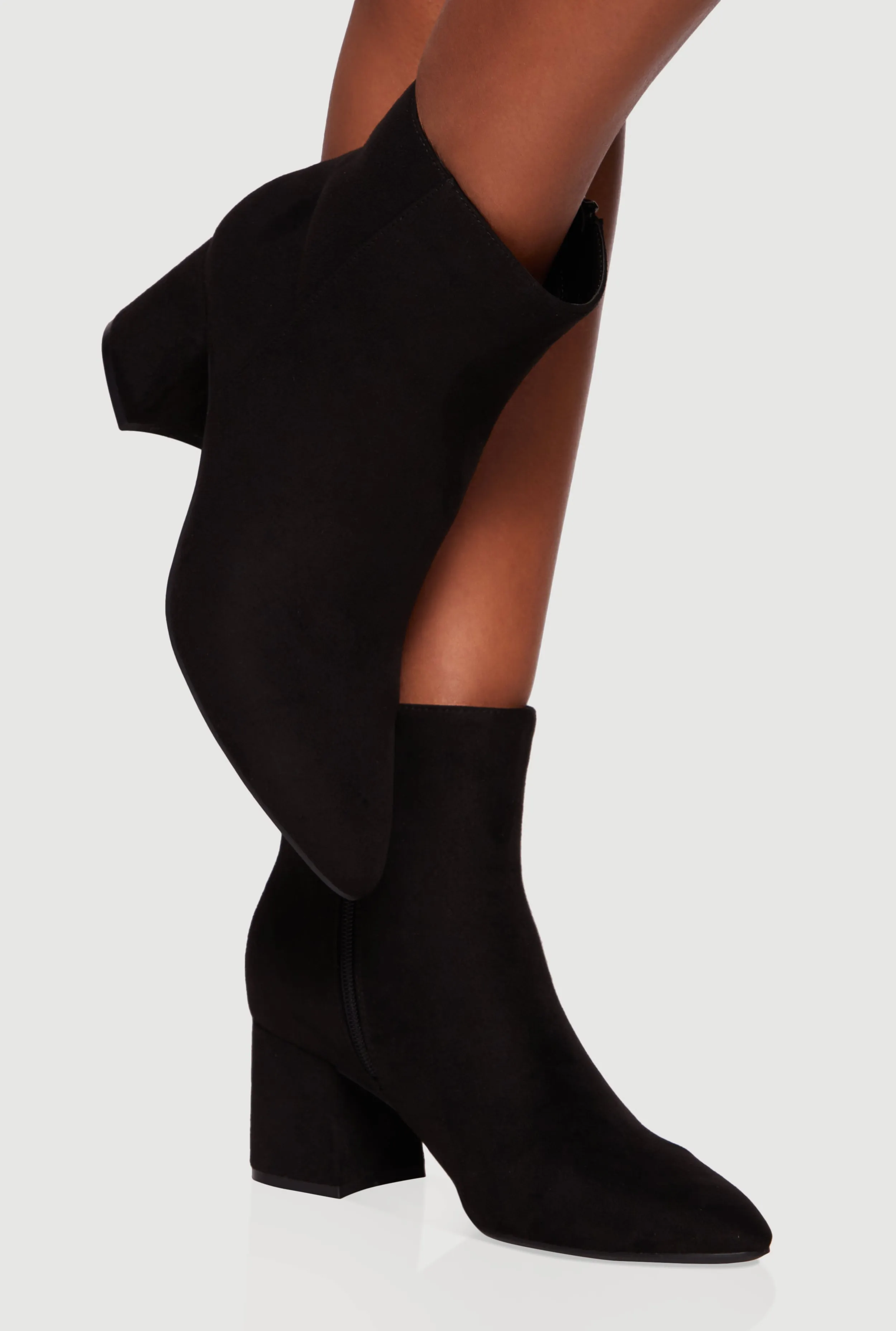 Side Zip Block Heel Pointy Toe Booties sold by Rainbow