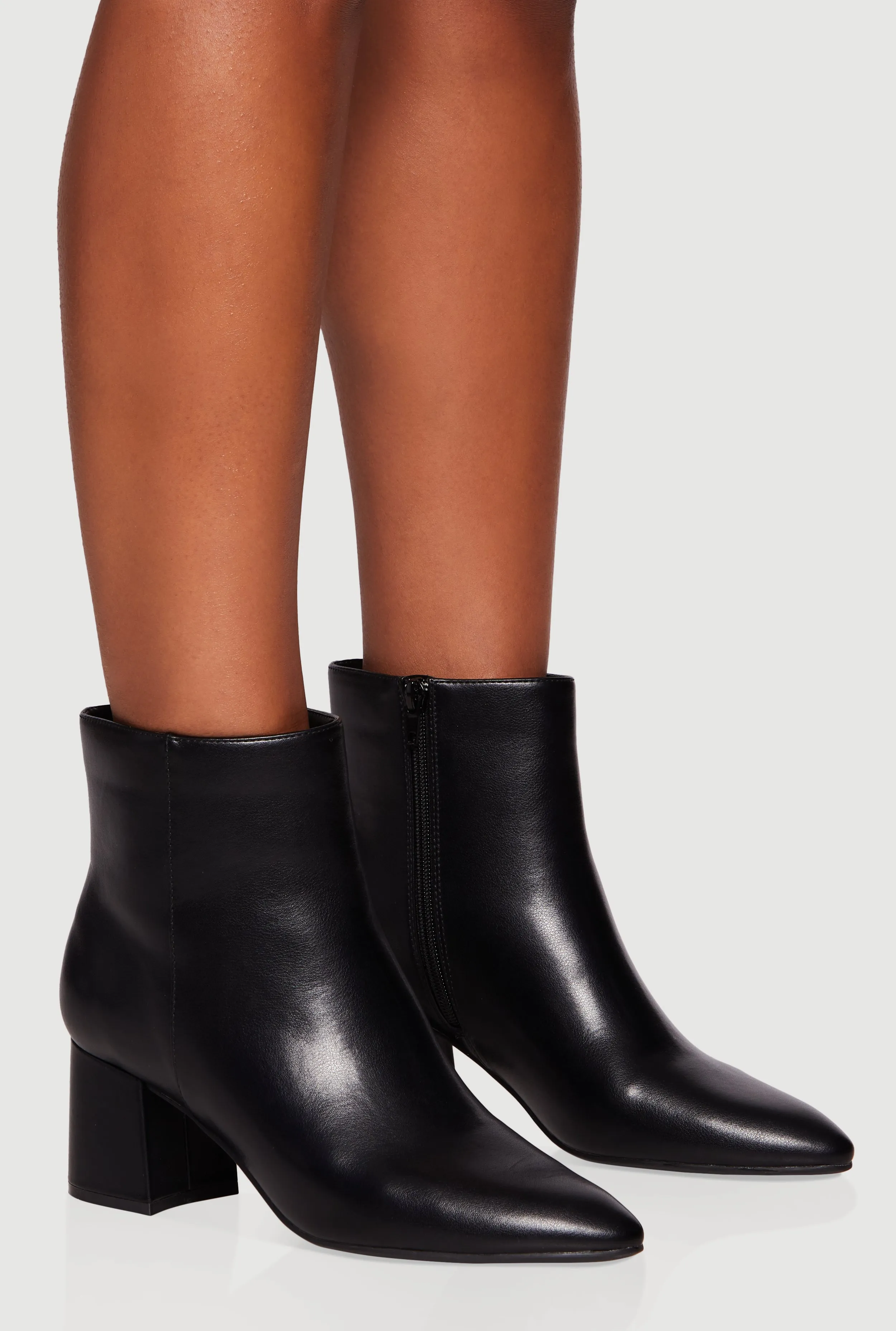 Side Zip Block Heel Pointy Toe Booties sold by Rainbow product image thumbnail 2