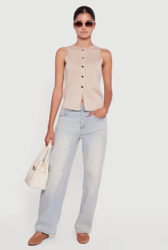 Metallic Button Front Sleeveless Sweater sold by Rainbow