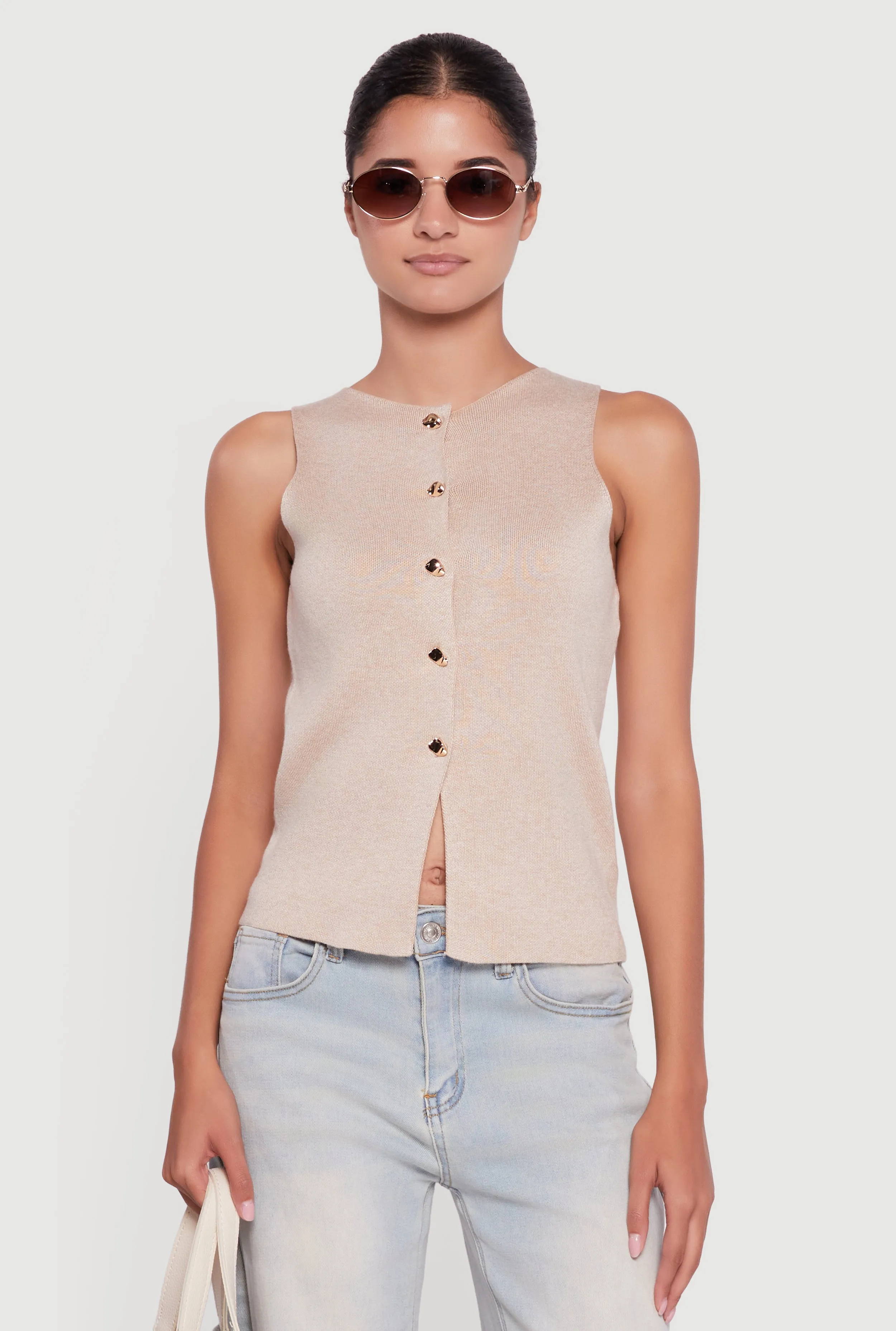 Metallic Button Front Sleeveless Sweater sold by Rainbow product image thumbnail 2
