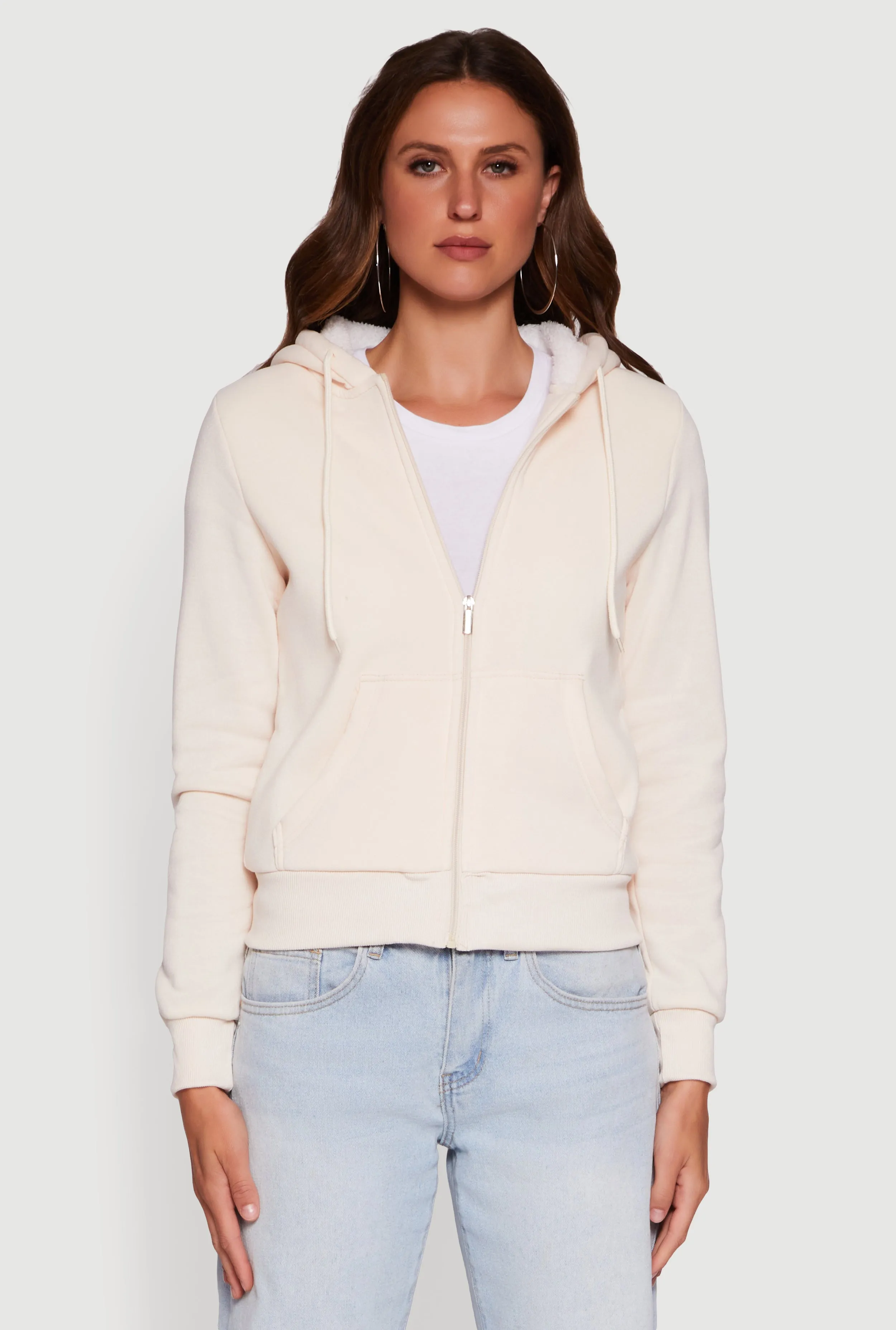 Cozy Sherpa Lined Hooded Zip Front Sweatshirt sold by Rainbow product image thumbnail 2