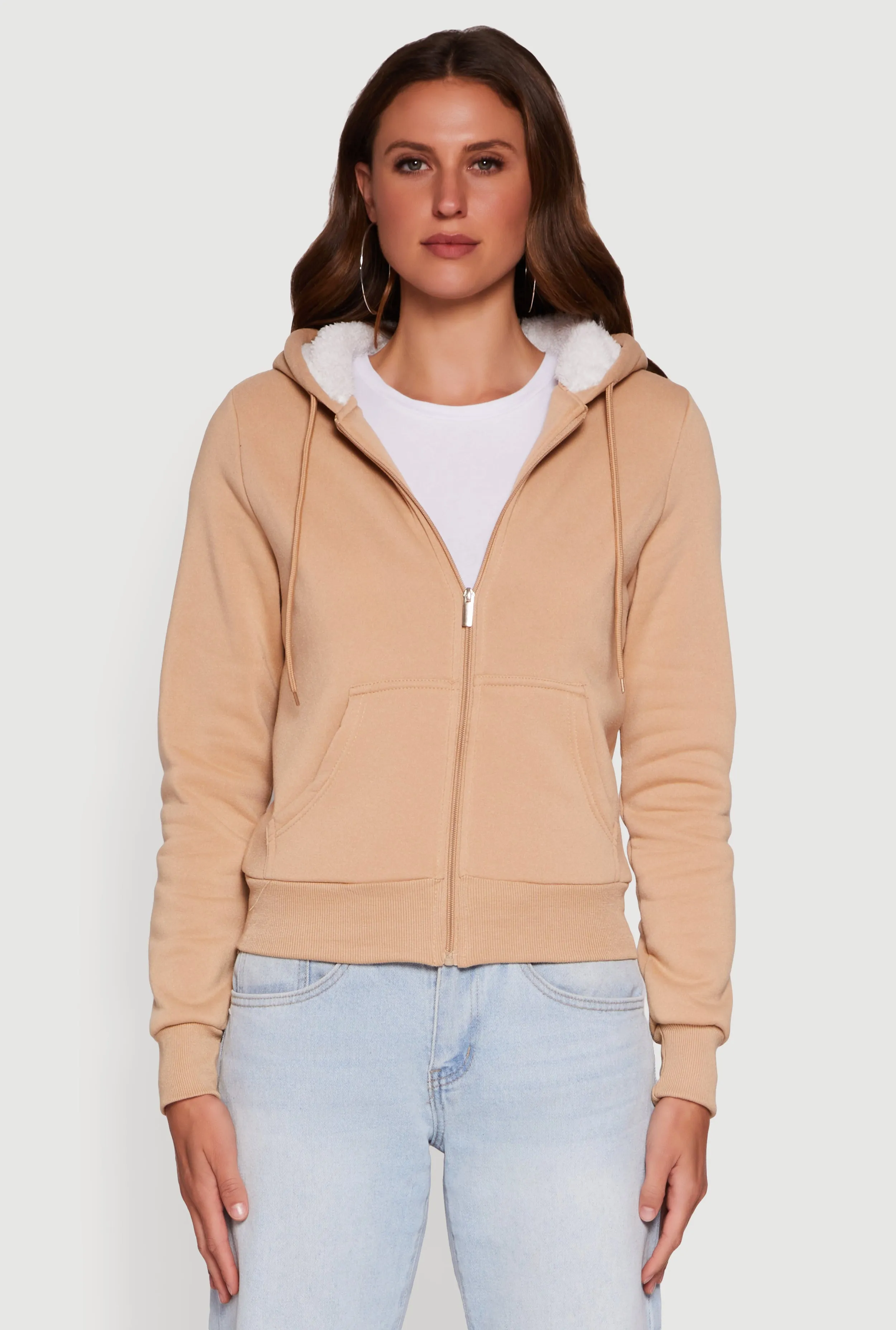Cozy Sherpa Lined Hooded Zip Front Sweatshirt sold by Rainbow product image thumbnail 2