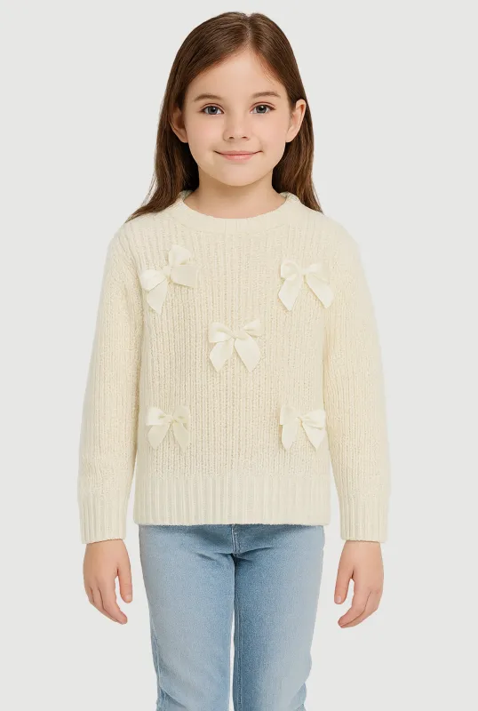 Little Girls Long Sleeve Pullover Sweater with Cute Bows sold by Rainbow