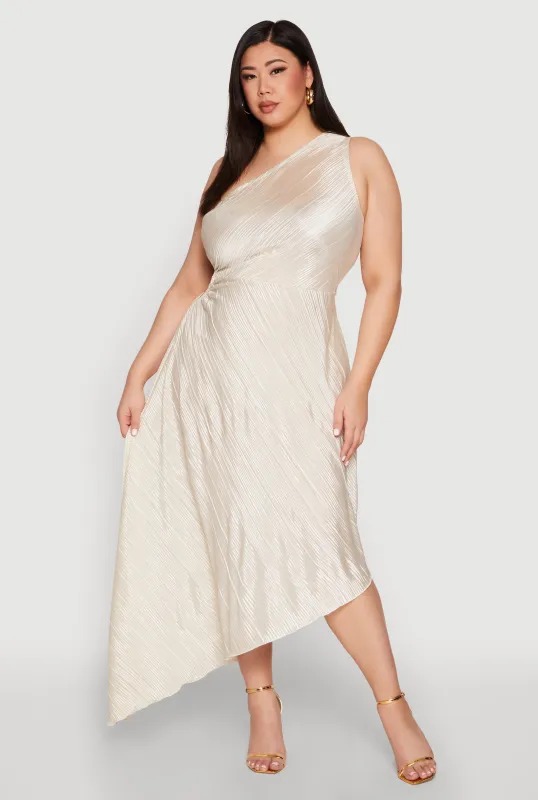 Plus Size Plisse Asymmetrical One Shoulder Dress sold by Rainbow
