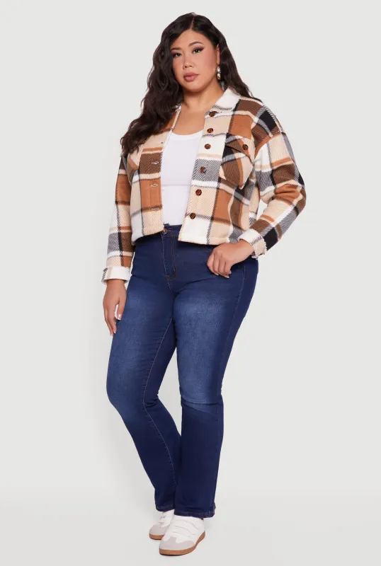 Plus Size Sherpa Lined Button Front Shacket sold by Rainbow