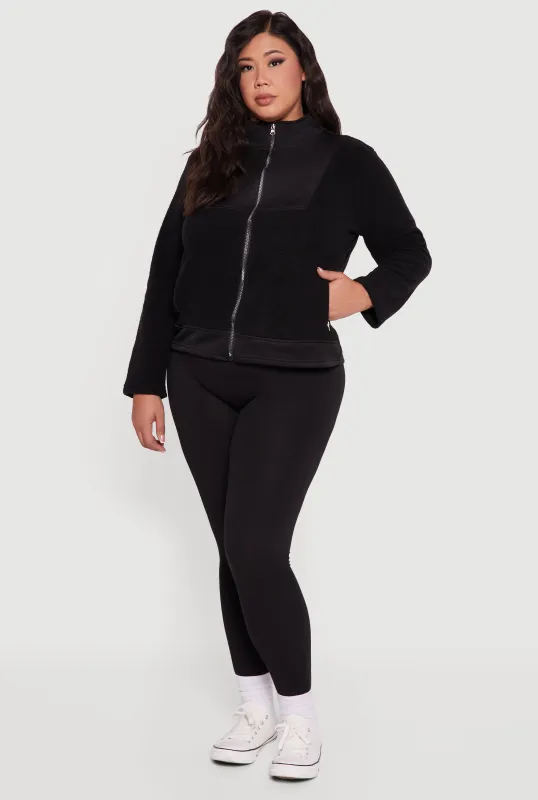 Plus Size Sherpa Long Sleeve Mock Neck Zip Front Jacket sold by Rainbow