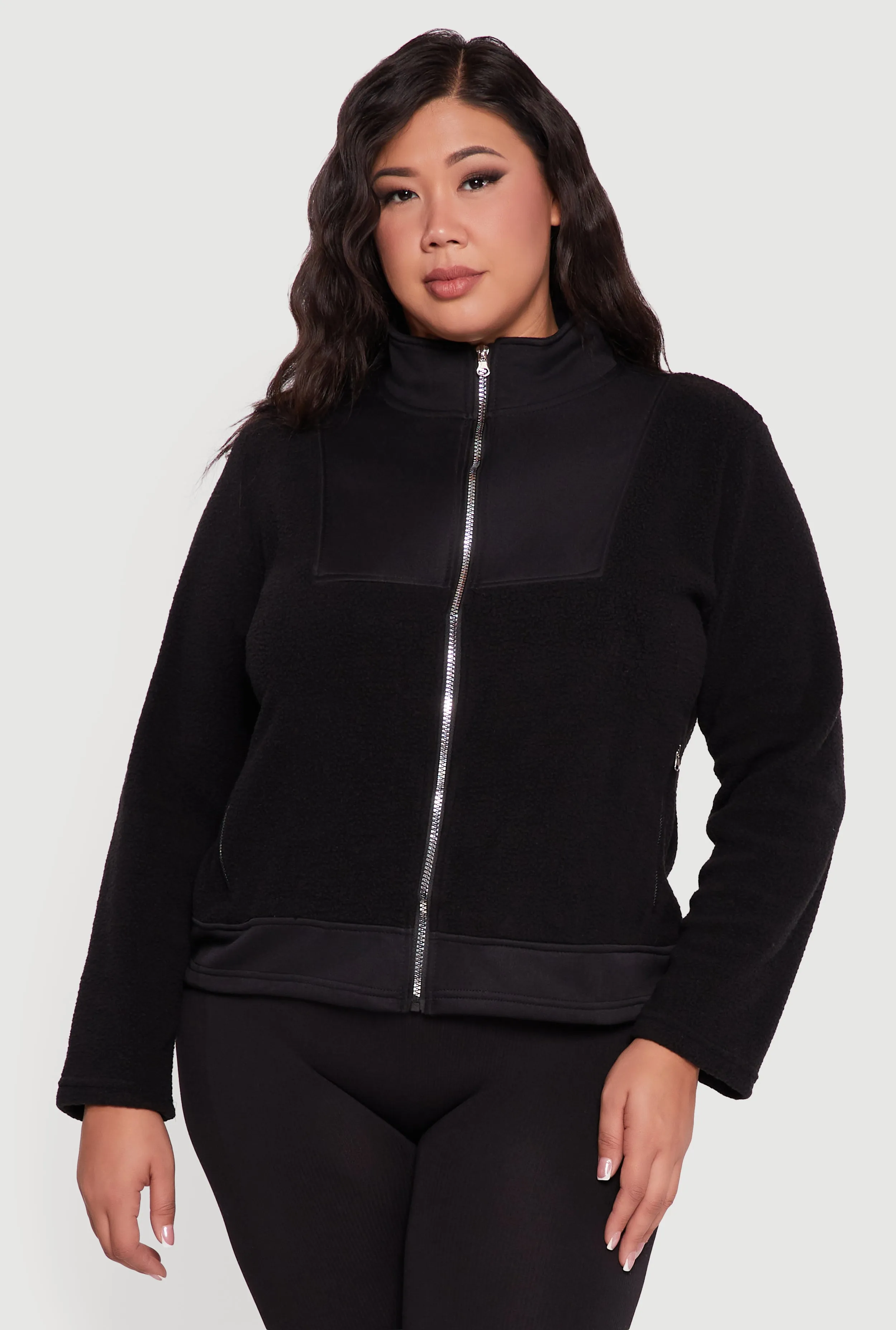 Plus Size Sherpa Long Sleeve Mock Neck Zip Front Jacket sold by Rainbow product image thumbnail 2