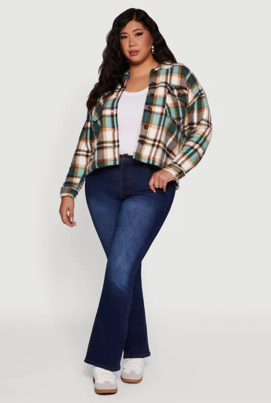 Plus Size Sherpa Lined Button Front Shacket sold by Rainbow