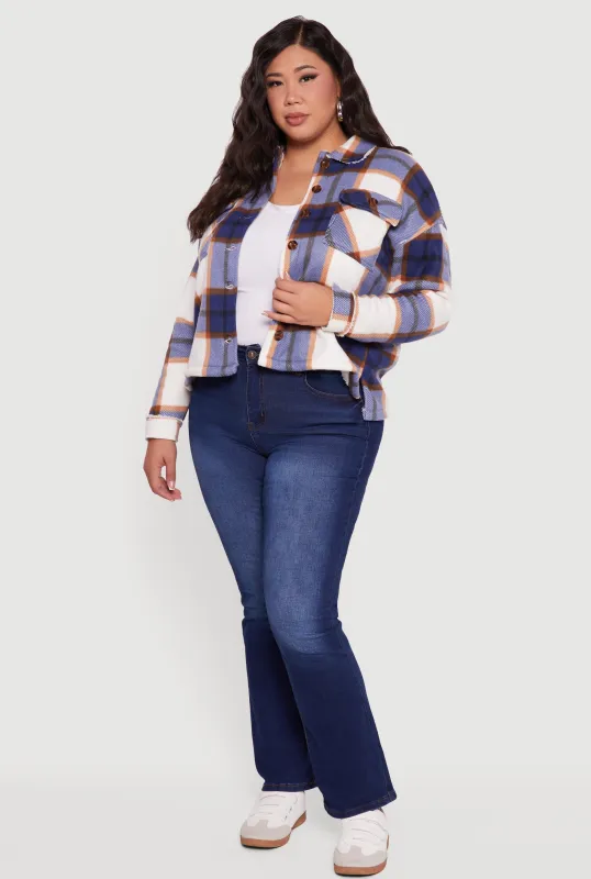 Plus Size Sherpa Lined Button Front Shacket sold by Rainbow