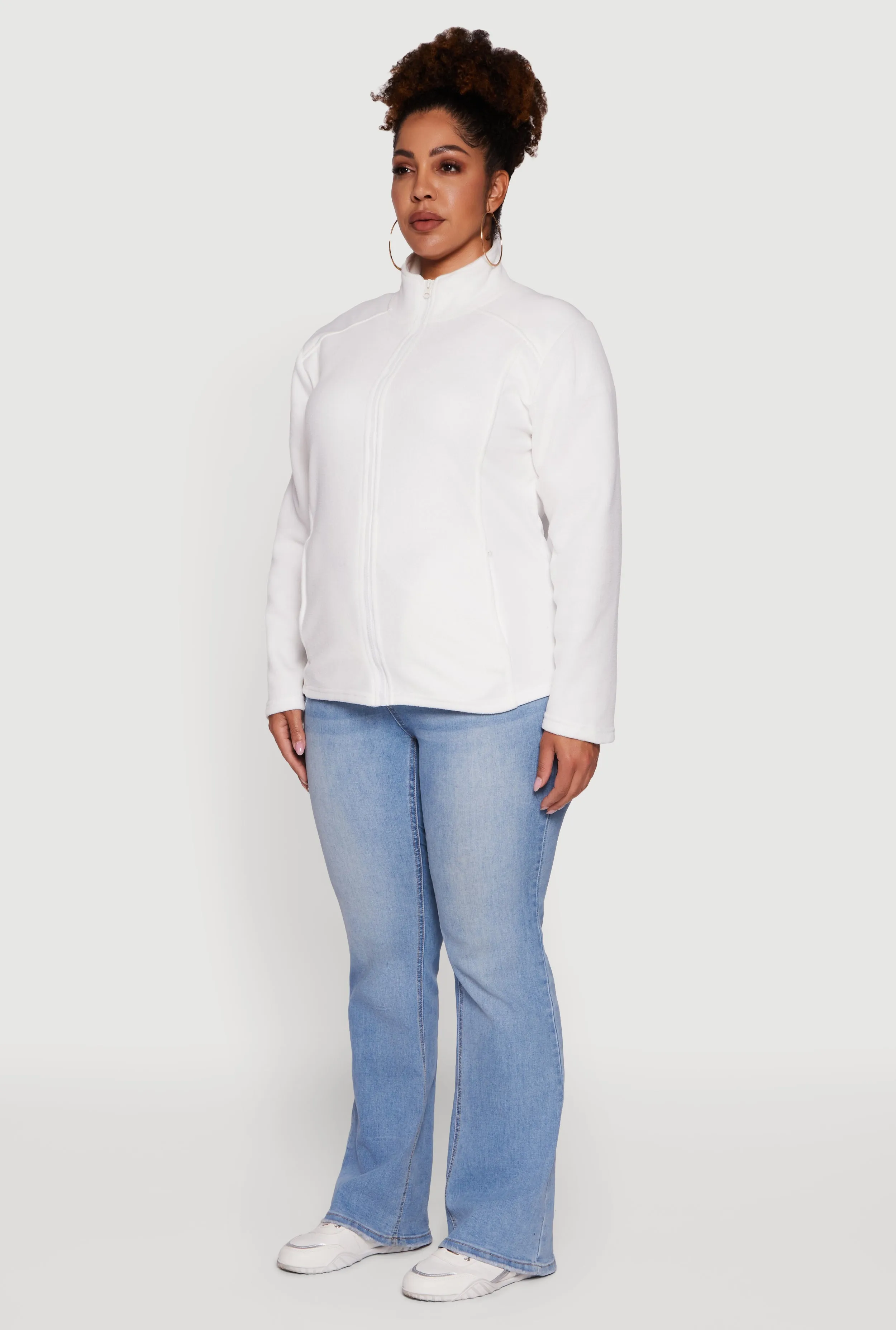 Plus Size Fleece Zip Front Mock Neck Long Sleeve Jacket sold by Rainbow product image thumbnail 5