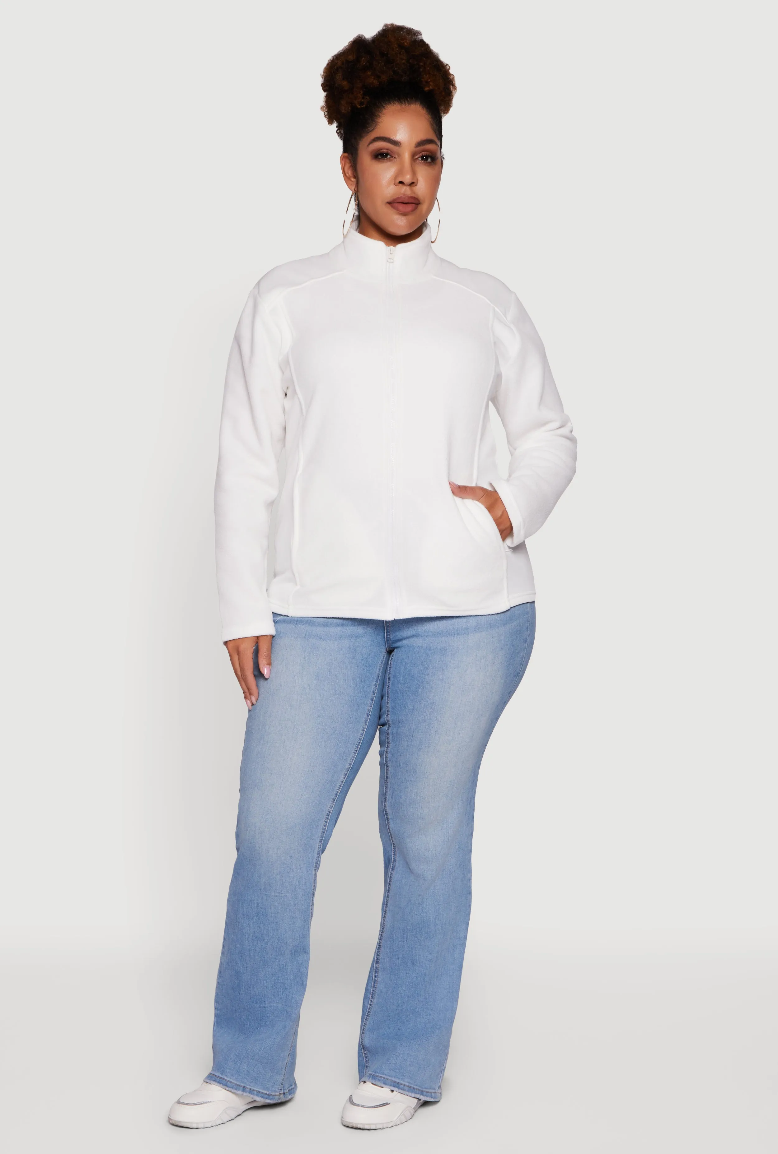 Plus Size Fleece Zip Front Mock Neck Long Sleeve Jacket sold by Rainbow