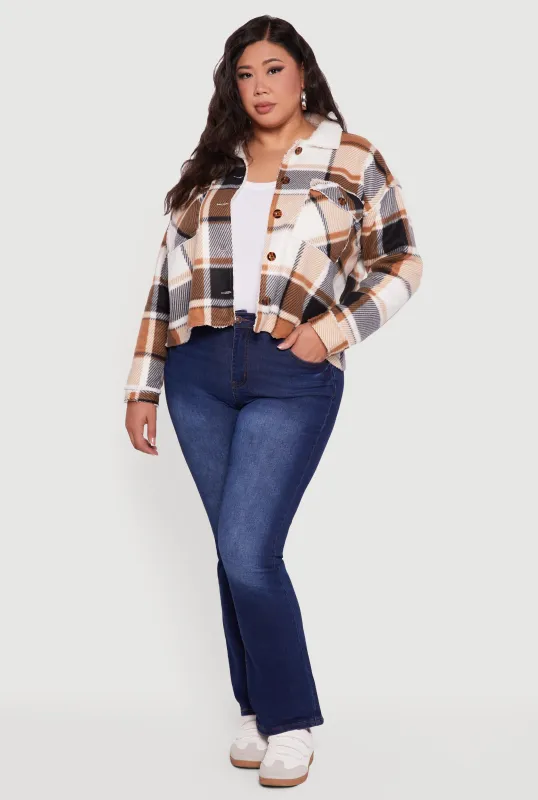 Plus Size Plaid Sherpa Lined Fleece Button Front Jacket sold by Rainbow