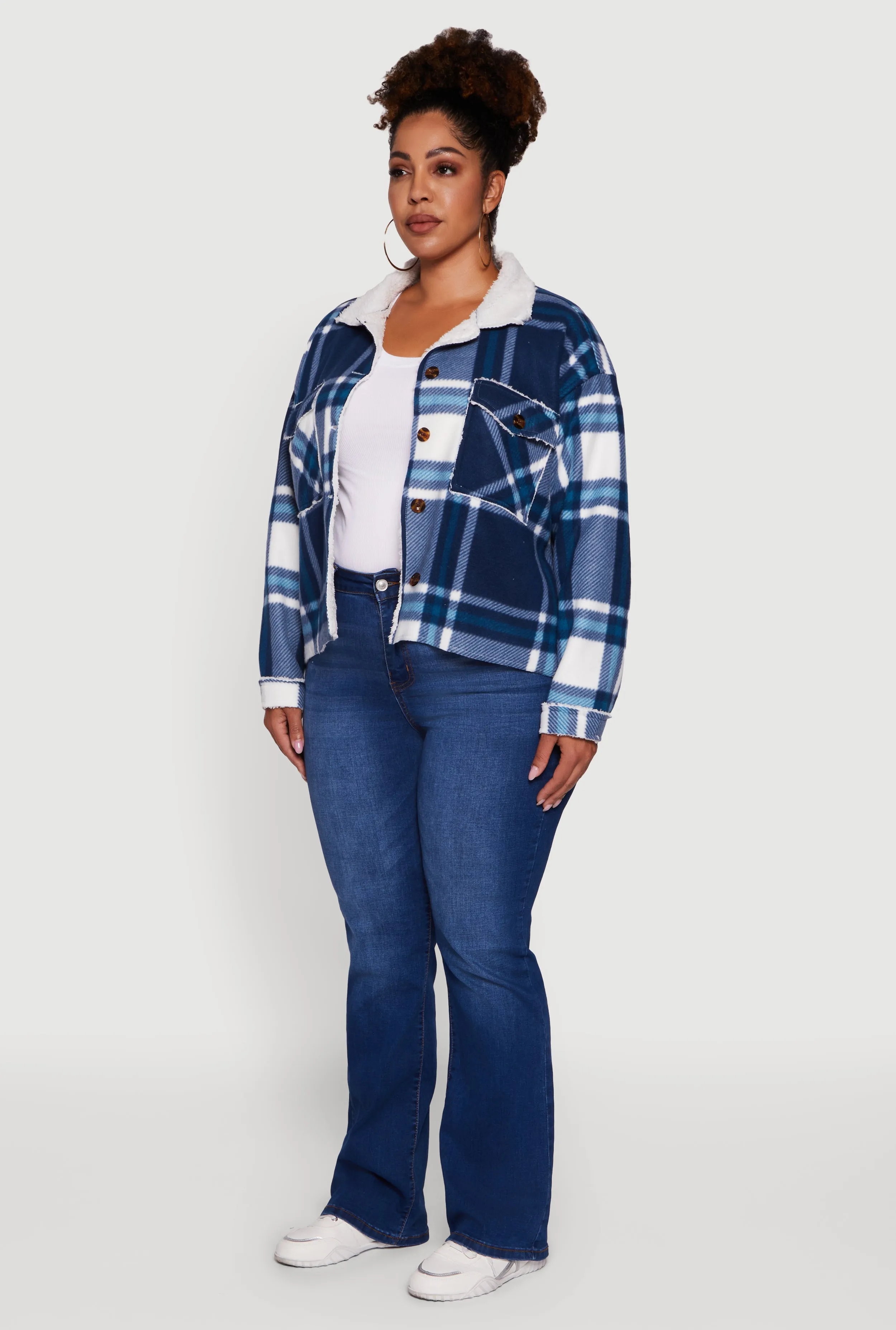 Plus Size Plaid Sherpa Lined Fleece Button Front Jacket sold by Rainbow product image thumbnail 5