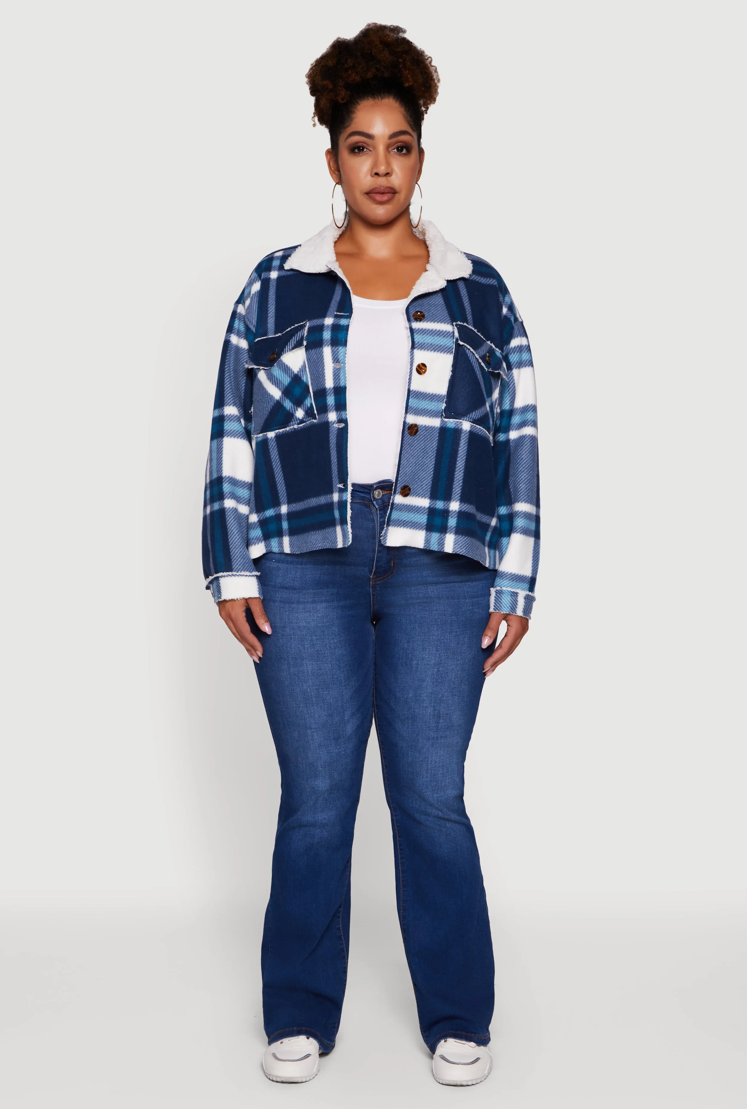 Plus Size Plaid Sherpa Lined Fleece Button Front Jacket sold by Rainbow product image thumbnail 3