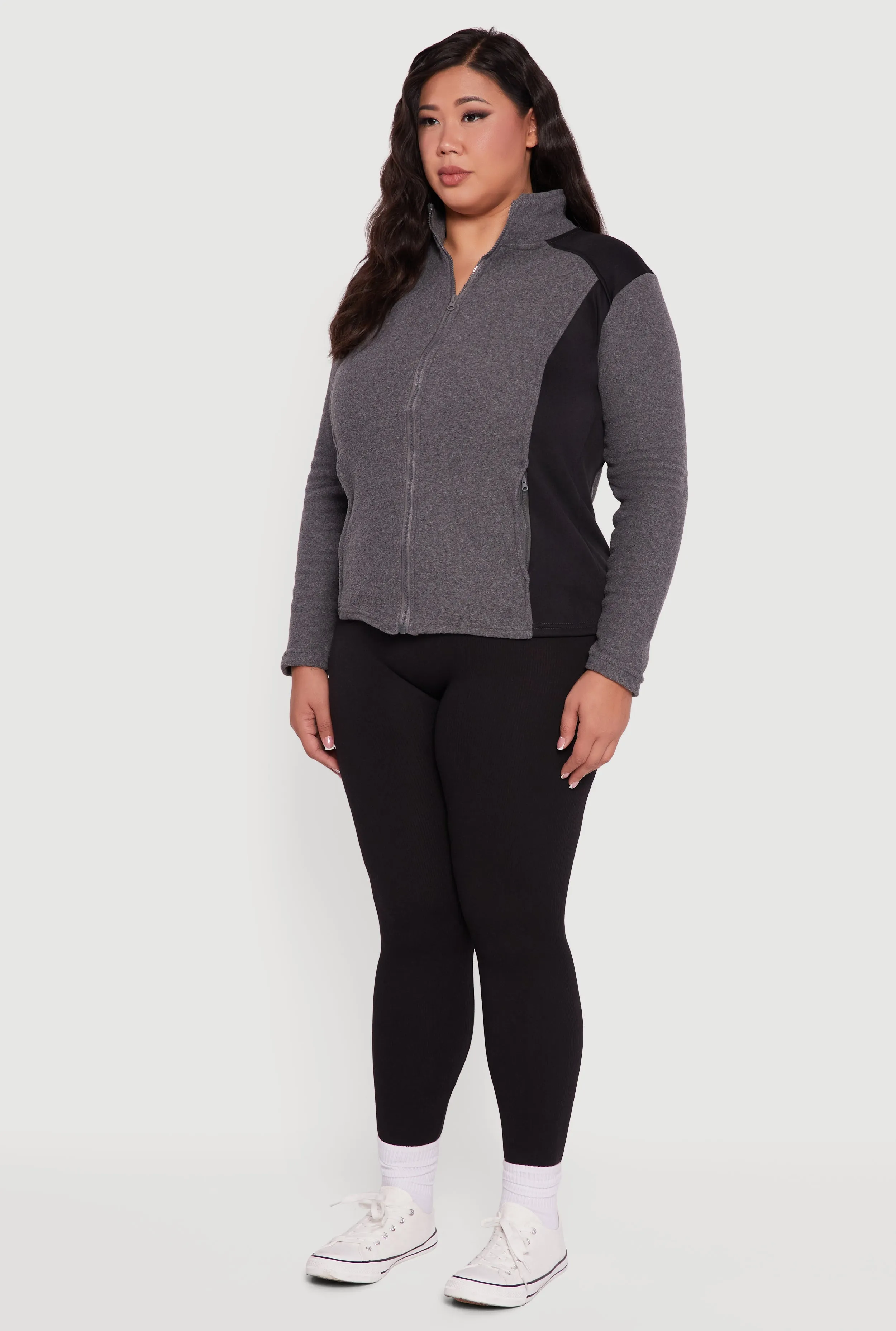 Plus Size Fleece Zip Front Mock Neck Long Sleeve Jacket sold by Rainbow product image thumbnail 5