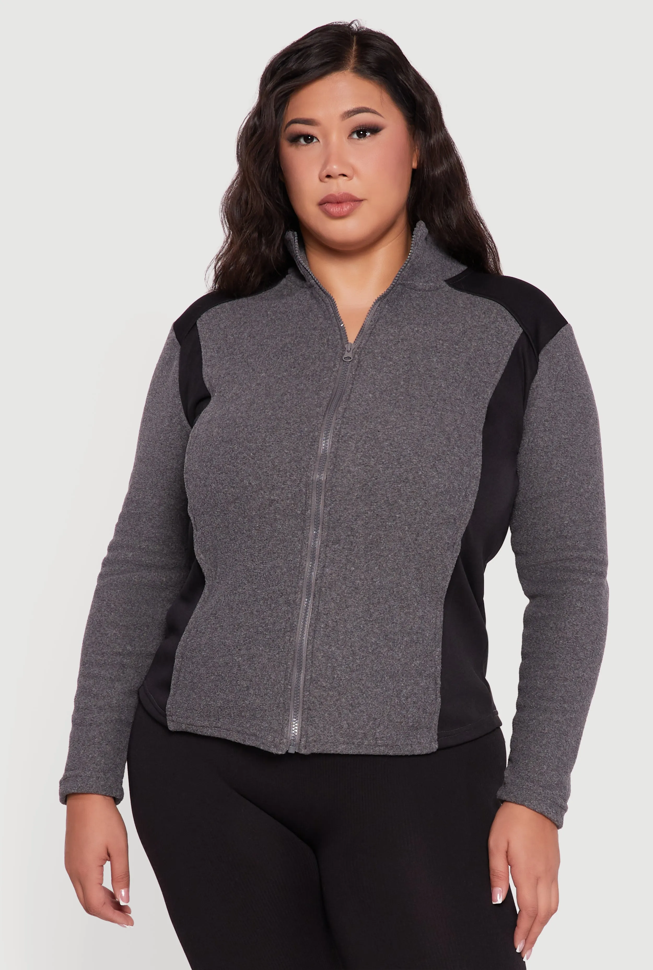 Plus Size Fleece Zip Front Mock Neck Long Sleeve Jacket sold by Rainbow product image thumbnail 2