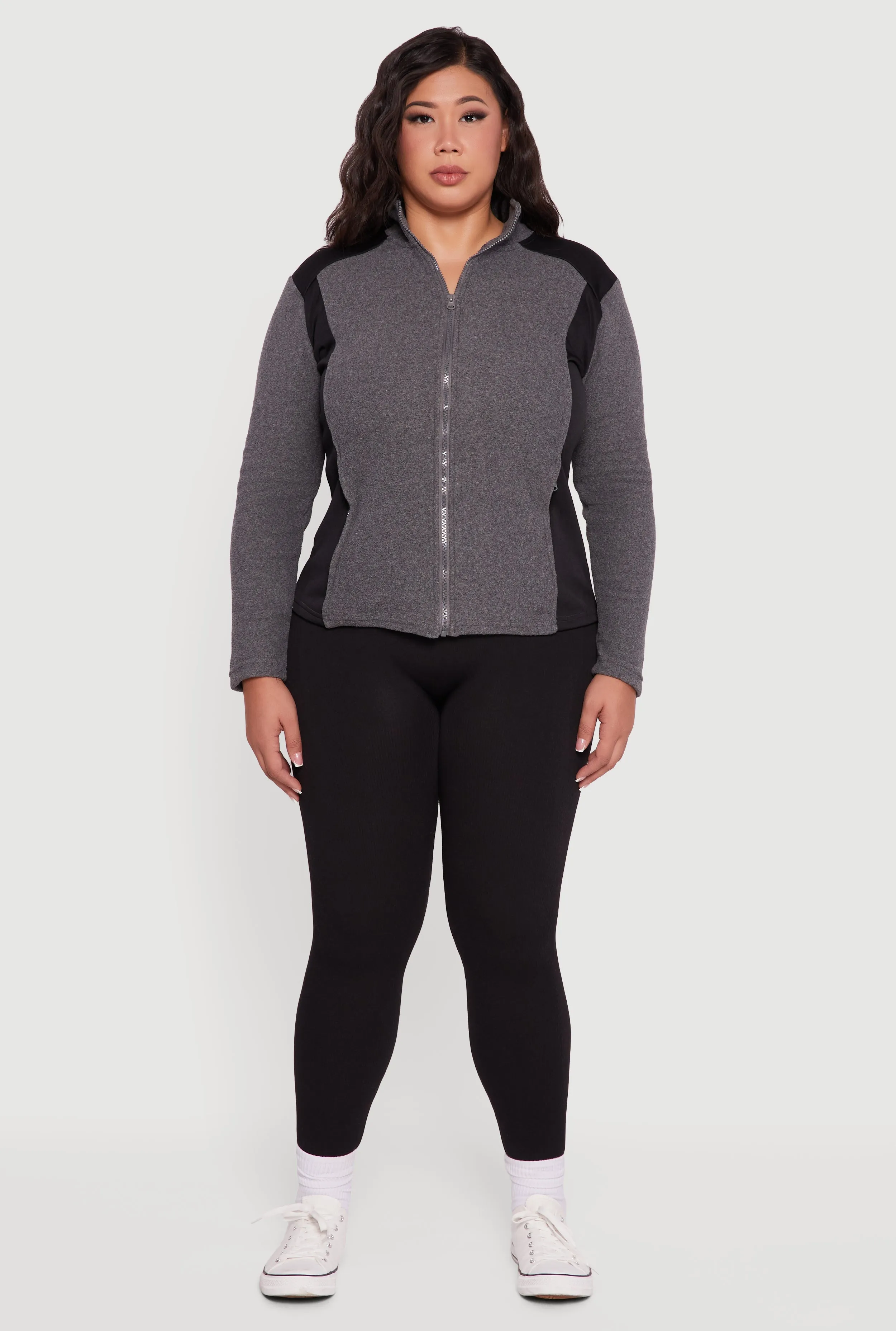 Plus Size Fleece Zip Front Mock Neck Long Sleeve Jacket sold by Rainbow product image thumbnail 3