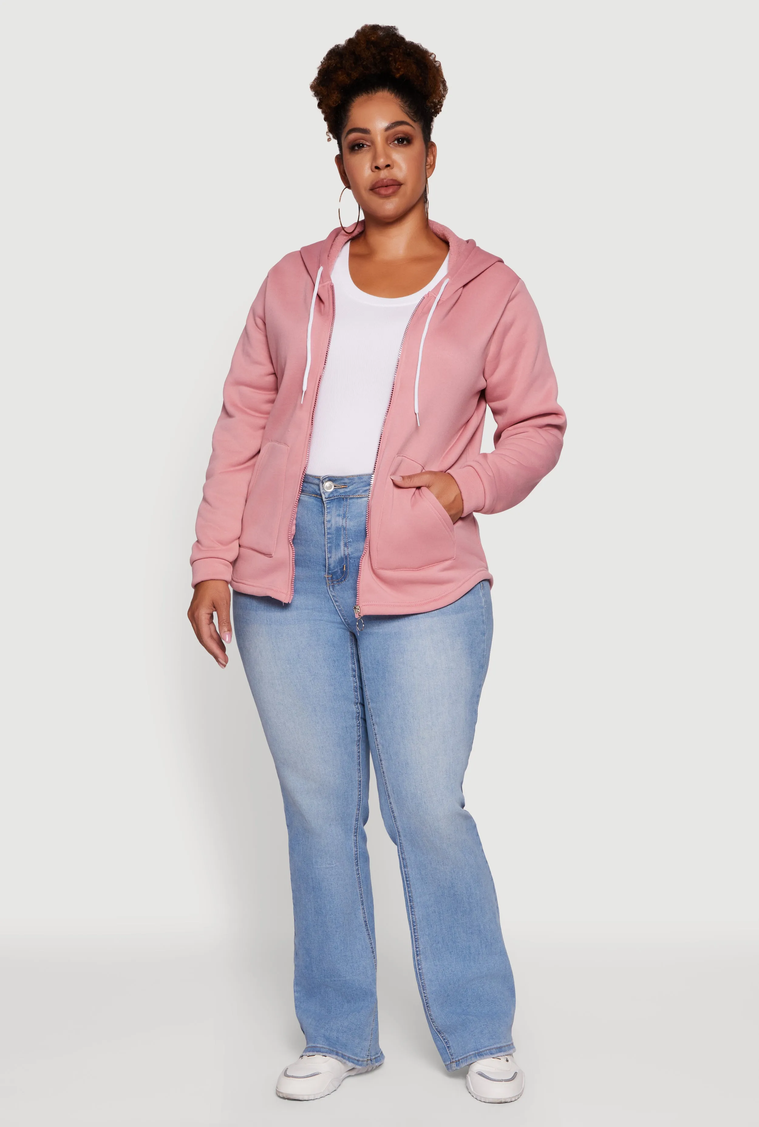 Plus Size Sherpa Lined Zip Up Hoodie sold by Rainbow