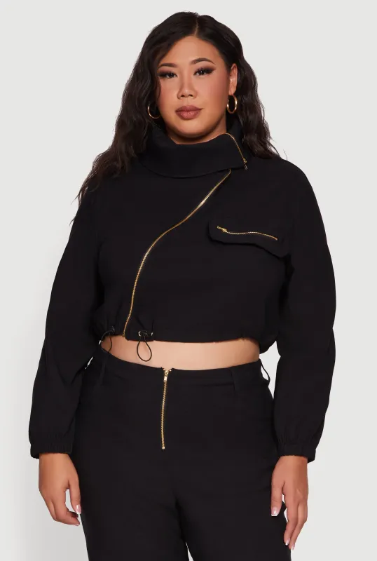 Plus Size Hyper Stretch Asymmetrical Cropped Jacket sold by Rainbow