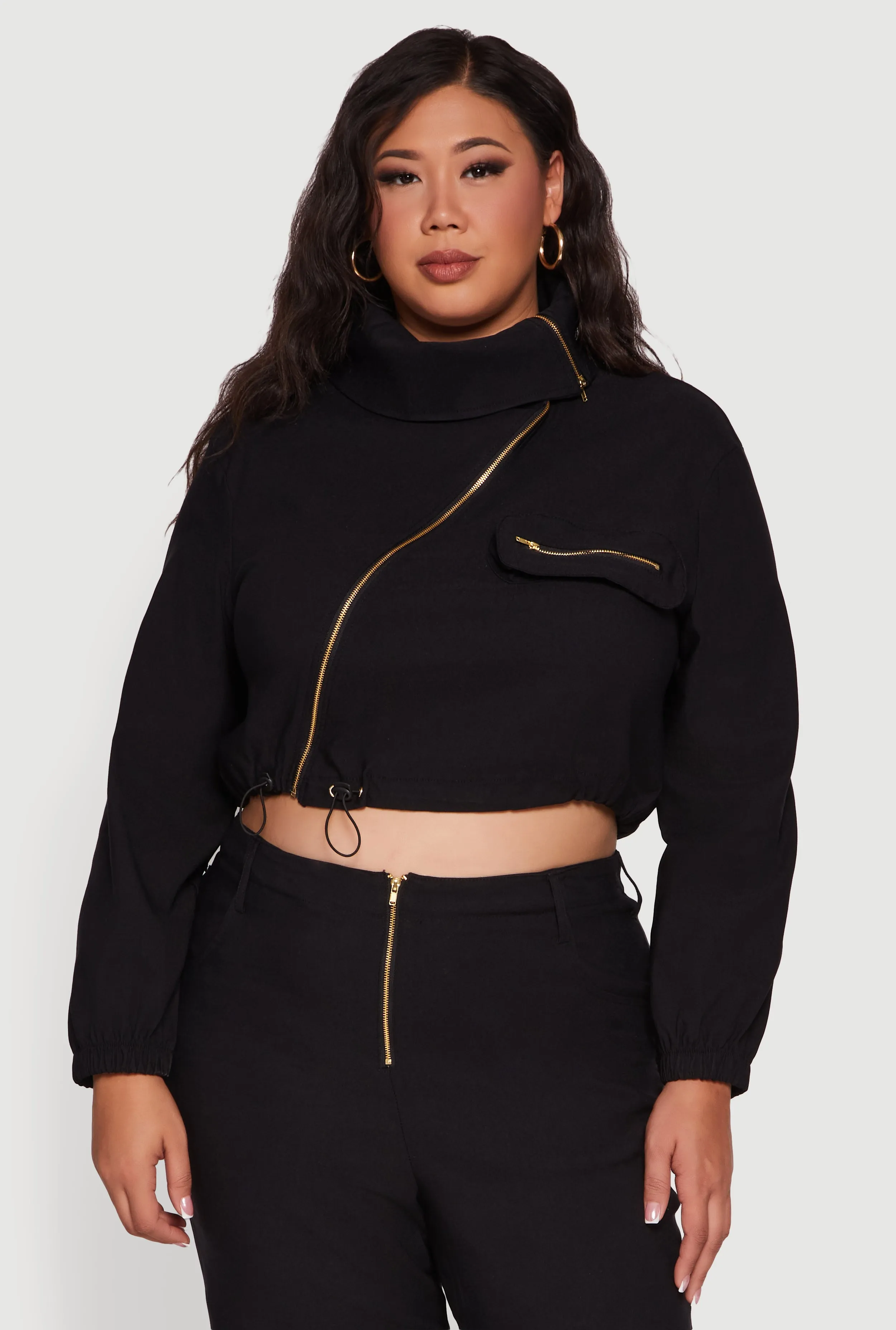 Plus Size Hyper Stretch Asymmetrical Cropped Jacket sold by Rainbow