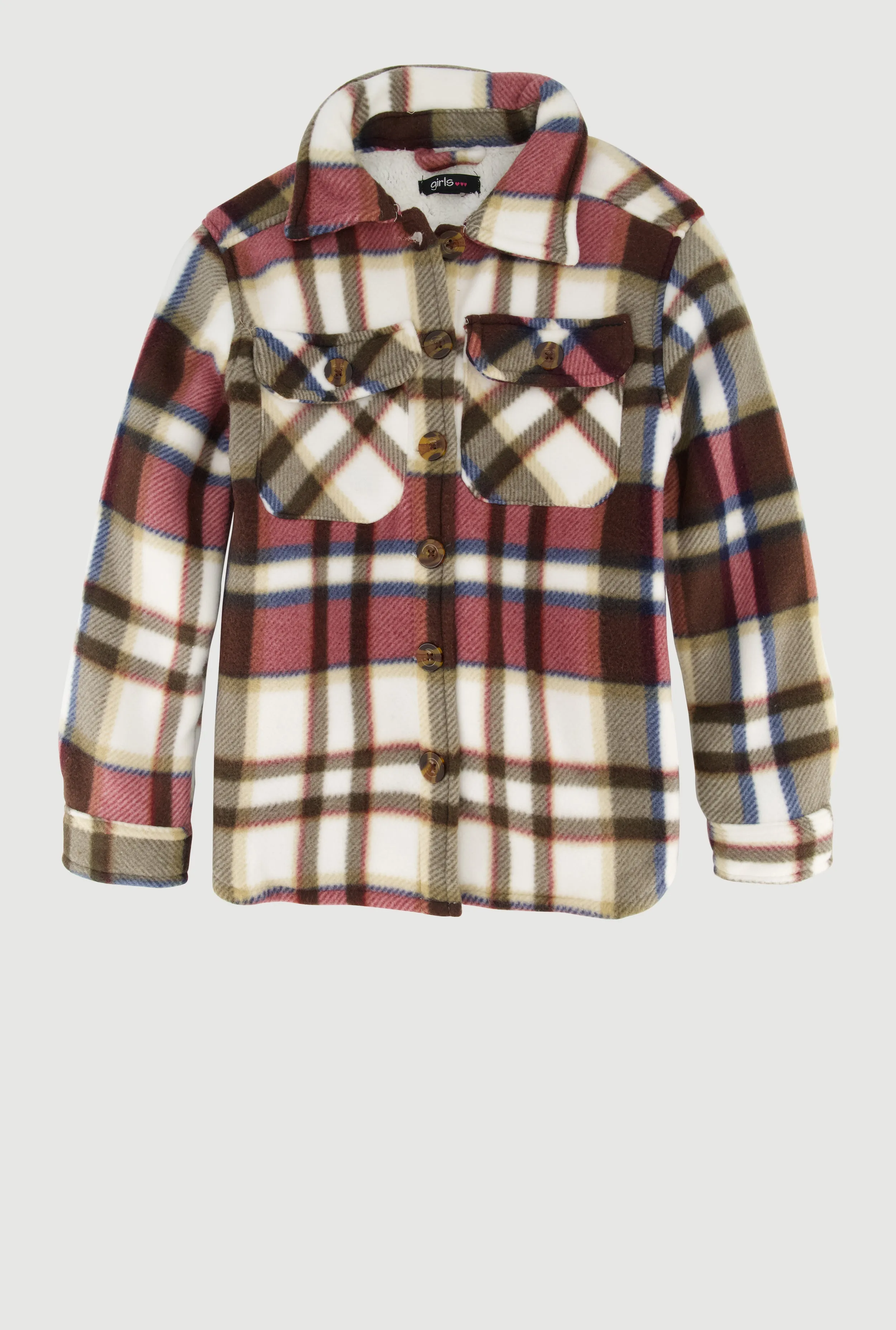Girls Plaid Sherpa Lined Brushed Fleece Shacket sold by Rainbow product image thumbnail 2