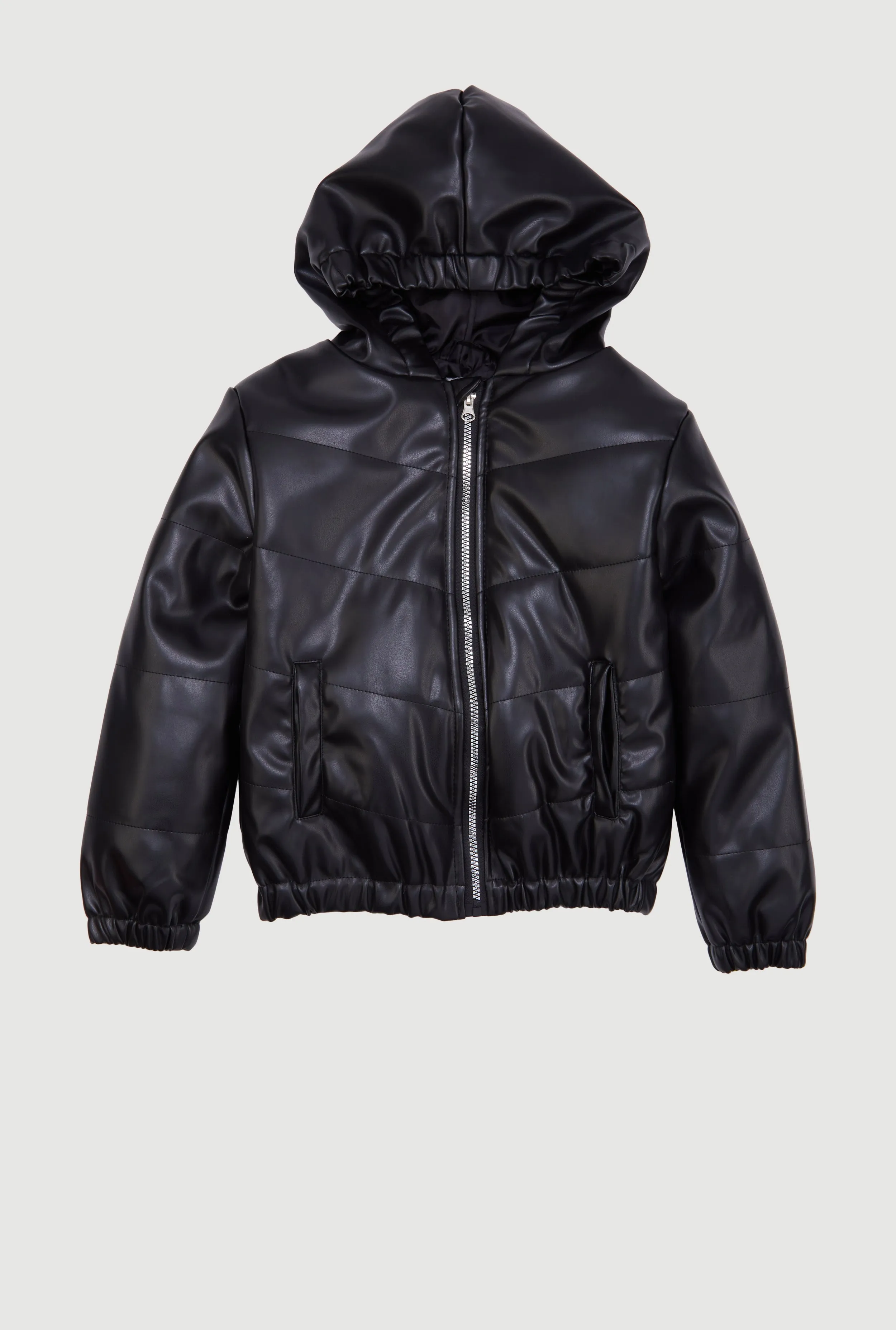 Girls Faux Leather Hooded Puffer Jacket sold by Rainbow product image thumbnail 2