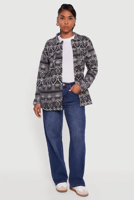 Fair Isle Print Sherpa Lined  Fleece Shacket sold by Rainbow