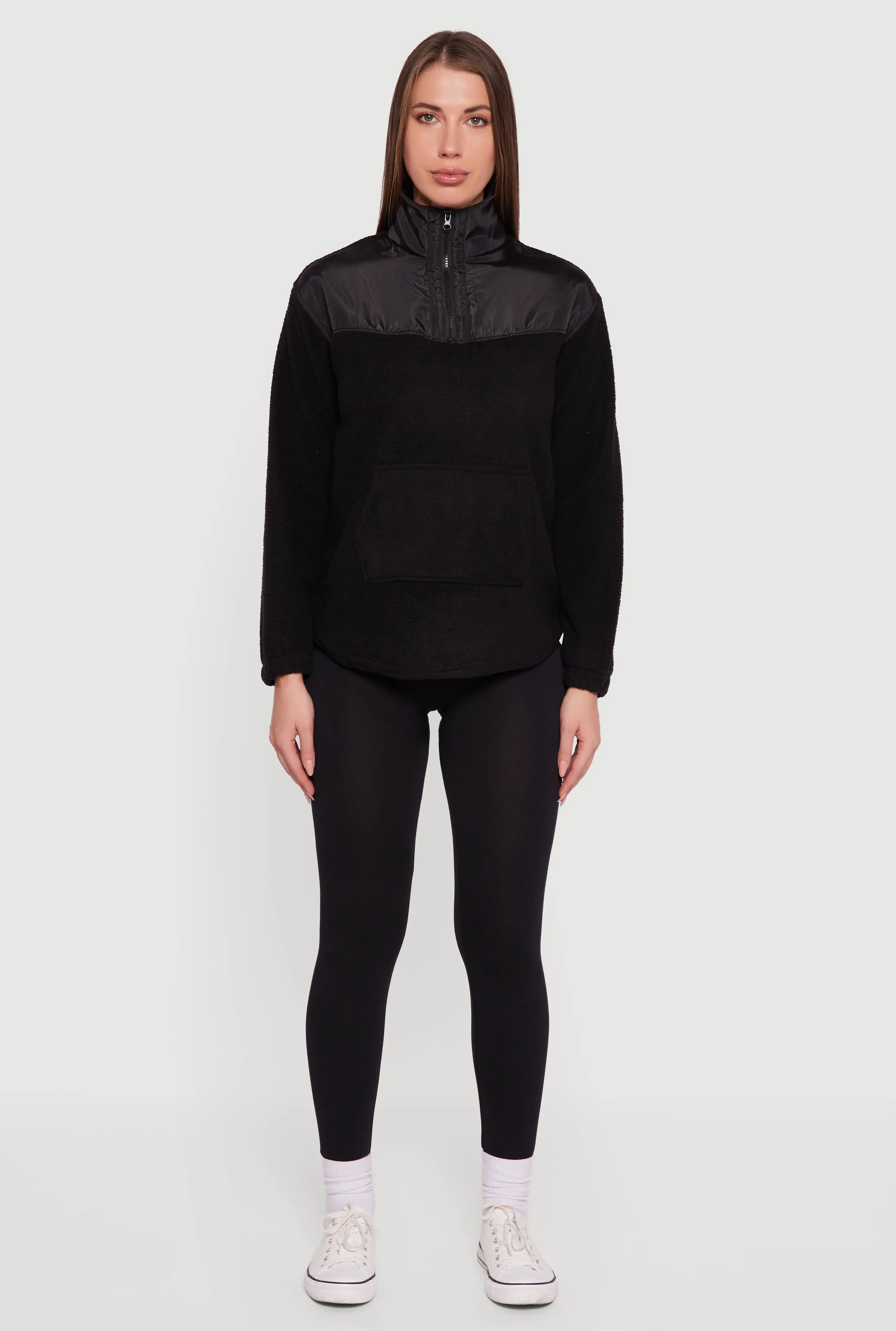 Nylon Detail Zip Front Fleece Sweatshirt sold by Rainbow product image thumbnail 3