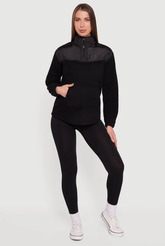 Nylon Detail Zip Front Fleece Sweatshirt sold by Rainbow