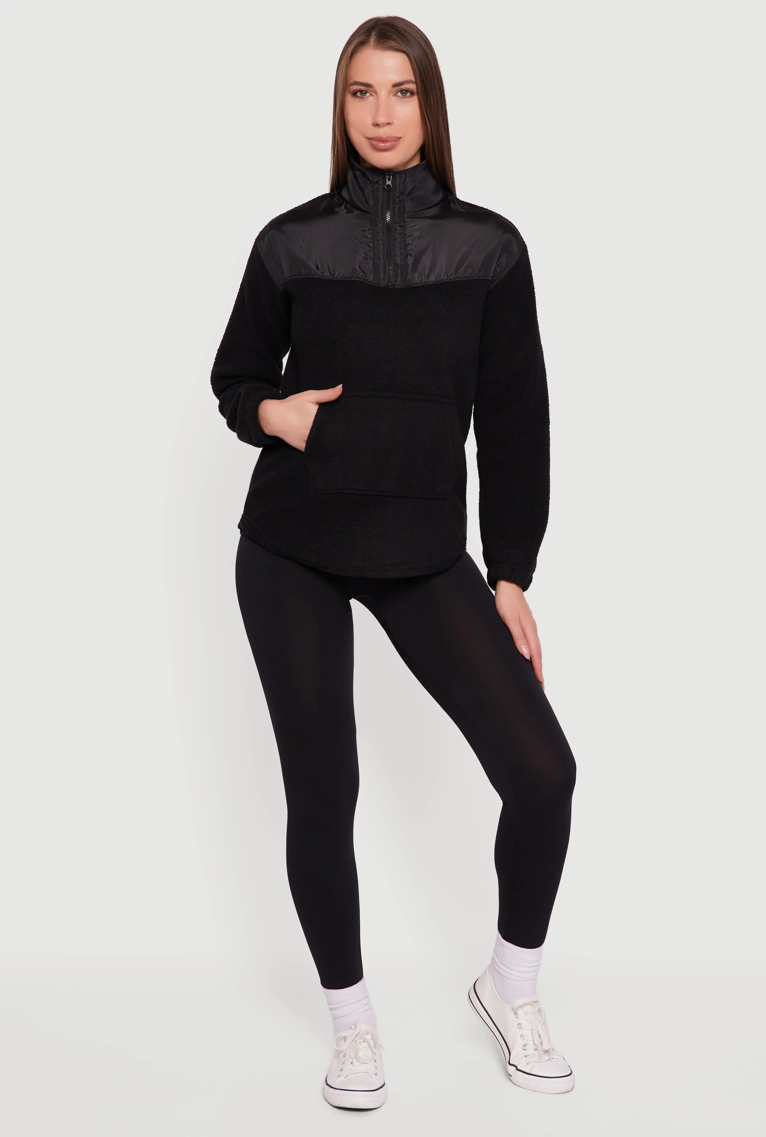 Nylon Detail Zip Front Fleece Sweatshirt sold by Rainbow