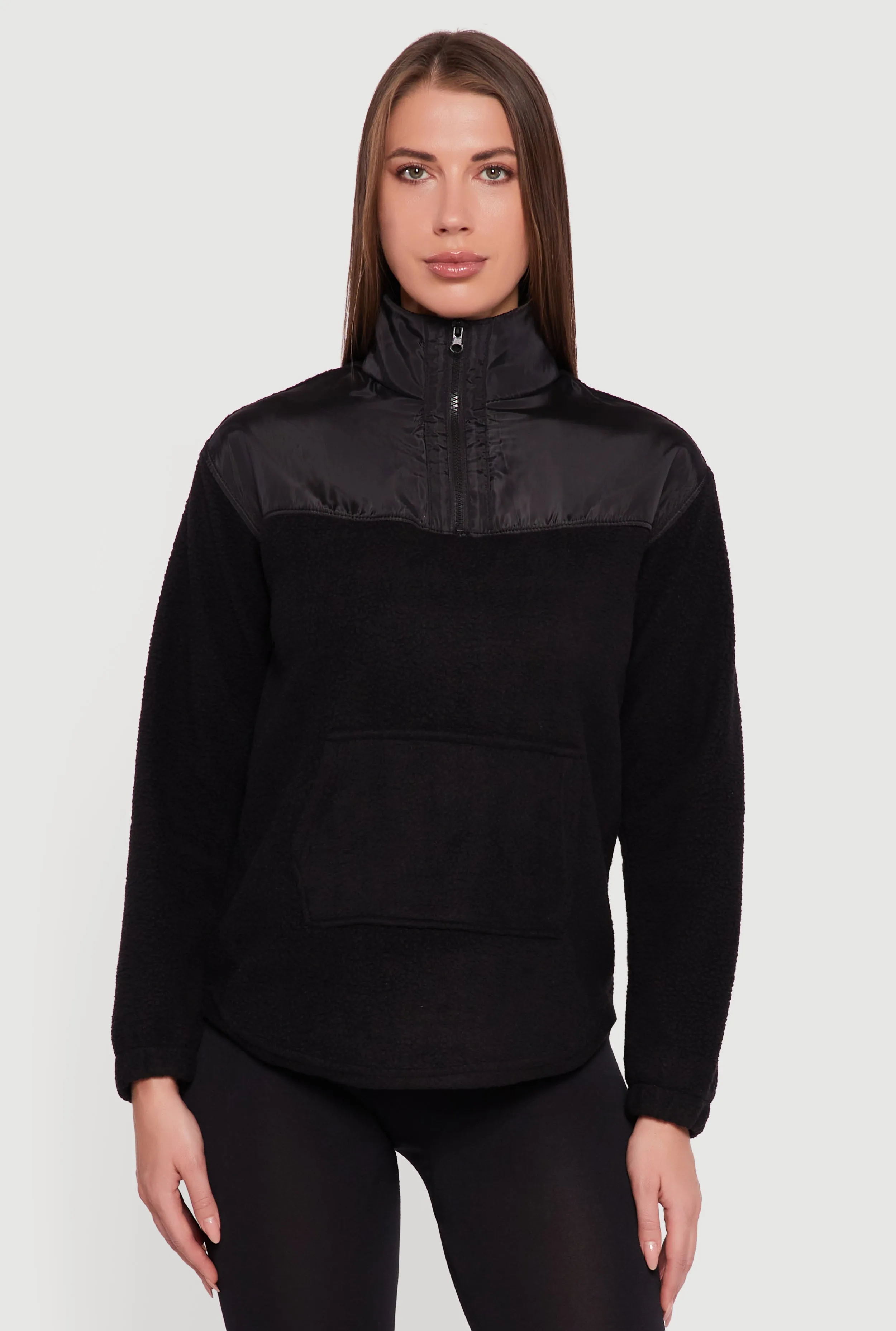 Nylon Detail Zip Front Fleece Sweatshirt sold by Rainbow product image thumbnail 2