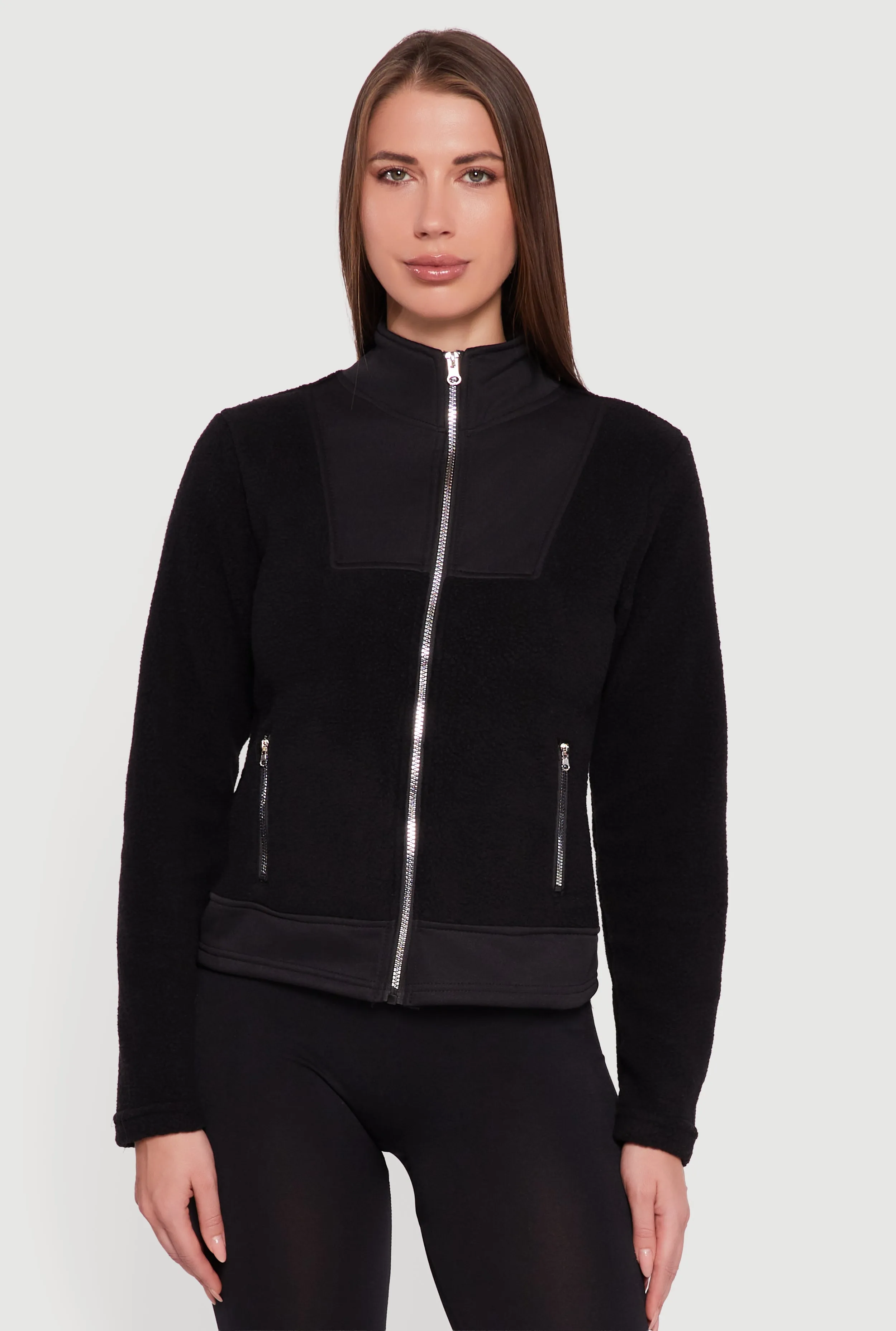 Faux Pocket Zip Front Mock Neck Fleece Jacket sold by Rainbow product image thumbnail 2