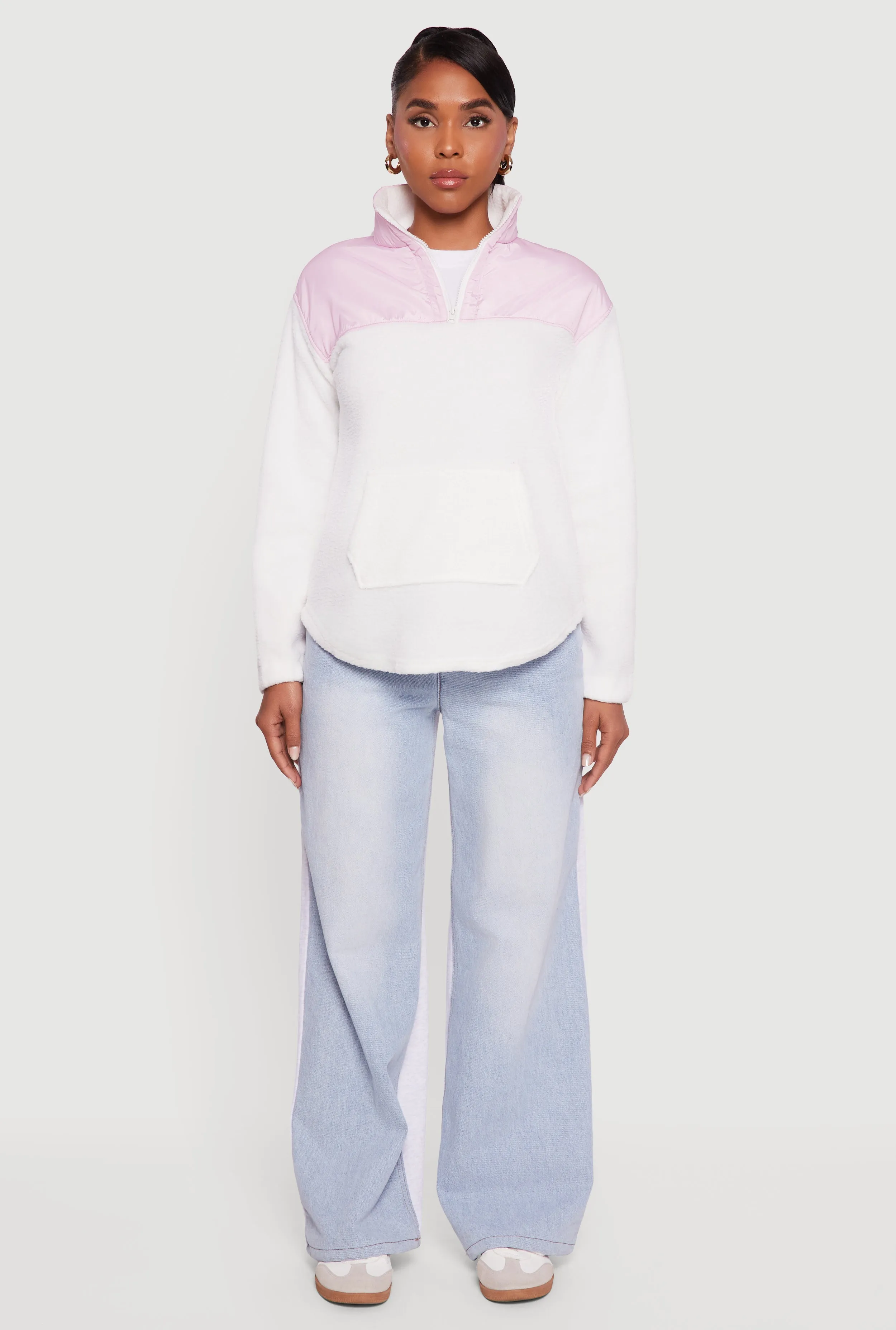 Nylon Detail Zip Front Fleece Sweatshirt sold by Rainbow product image thumbnail 3