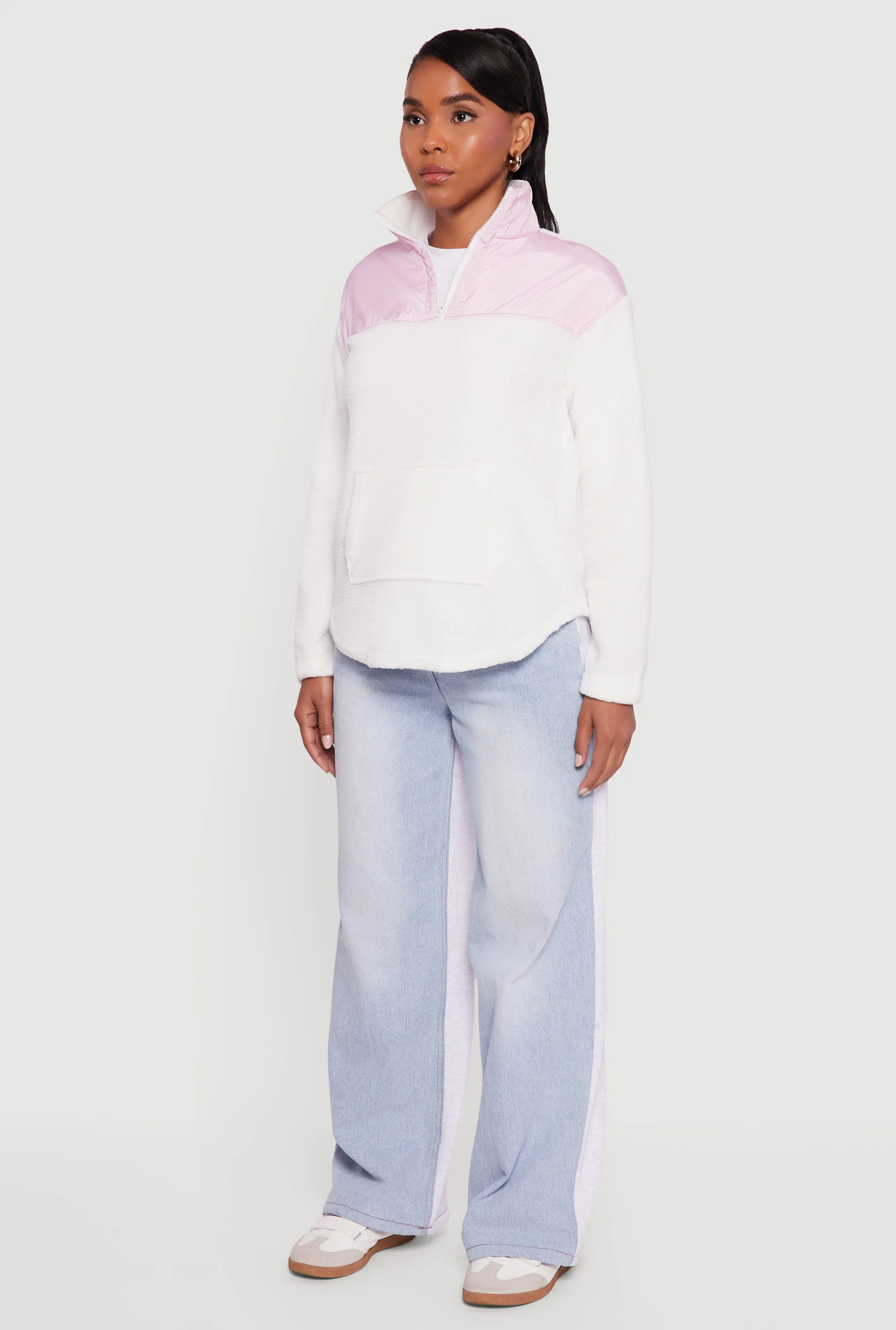 Nylon Detail Zip Front Fleece Sweatshirt sold by Rainbow product image thumbnail 5