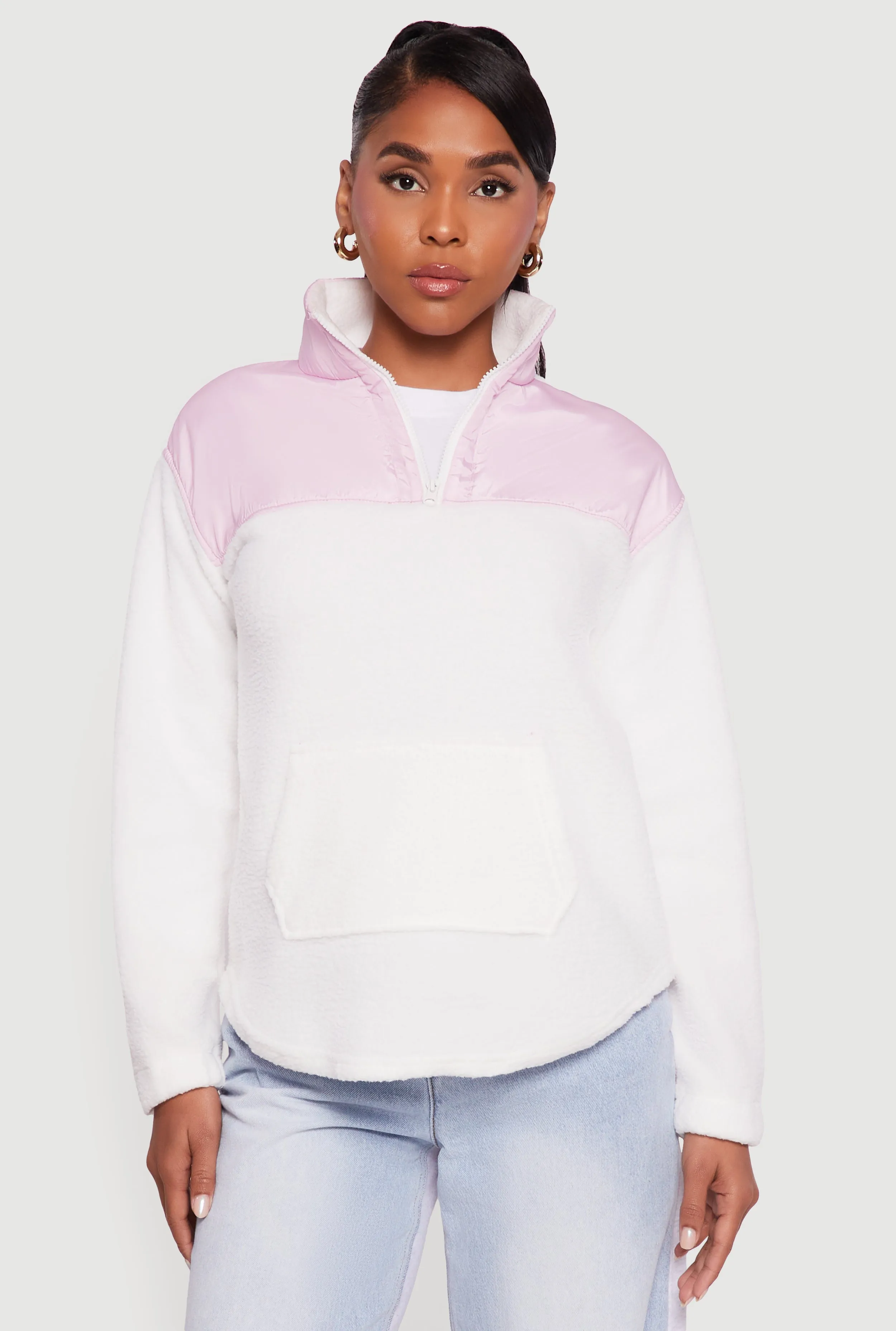 Nylon Detail Zip Front Fleece Sweatshirt sold by Rainbow product image thumbnail 2